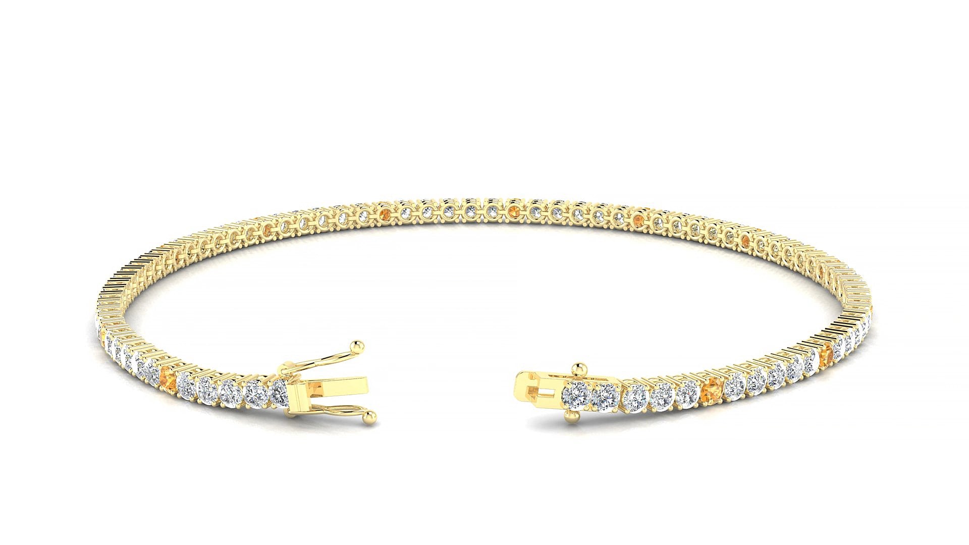 Capri 1-5 | 18k Yellow Gold 2 mm Round Natural Citrine & Diamond 15 cm Tennis Bracelet