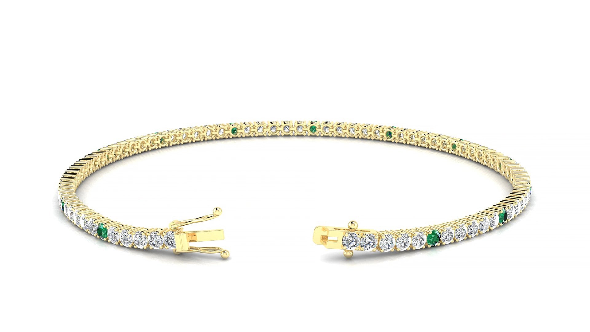 Capri 1-5 | 18k Yellow Gold 2 mm Round Natural Emerald & Diamond 18 cm Tennis Bracelet