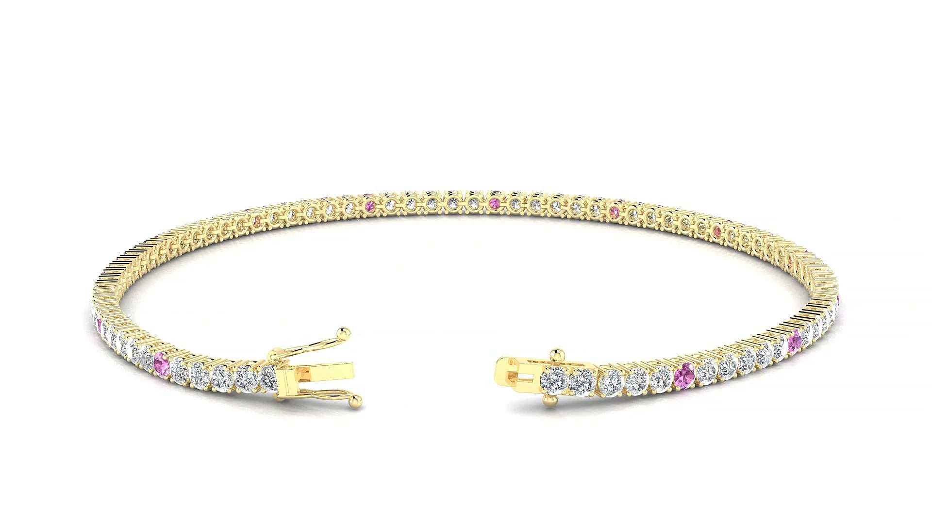 Capri 1-5 | 18k Yellow Gold 2 mm Round Natural Pink Sapphire & Diamond Tennis Bracelet