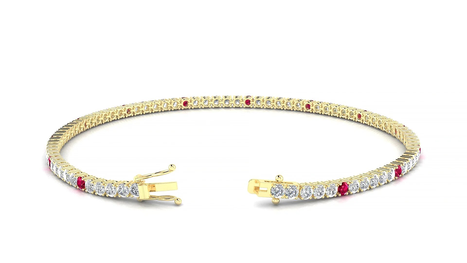 Capri 1-5 | 18k Yellow Gold 2 mm Round Natural Ruby & Diamond Tennis Bracelet