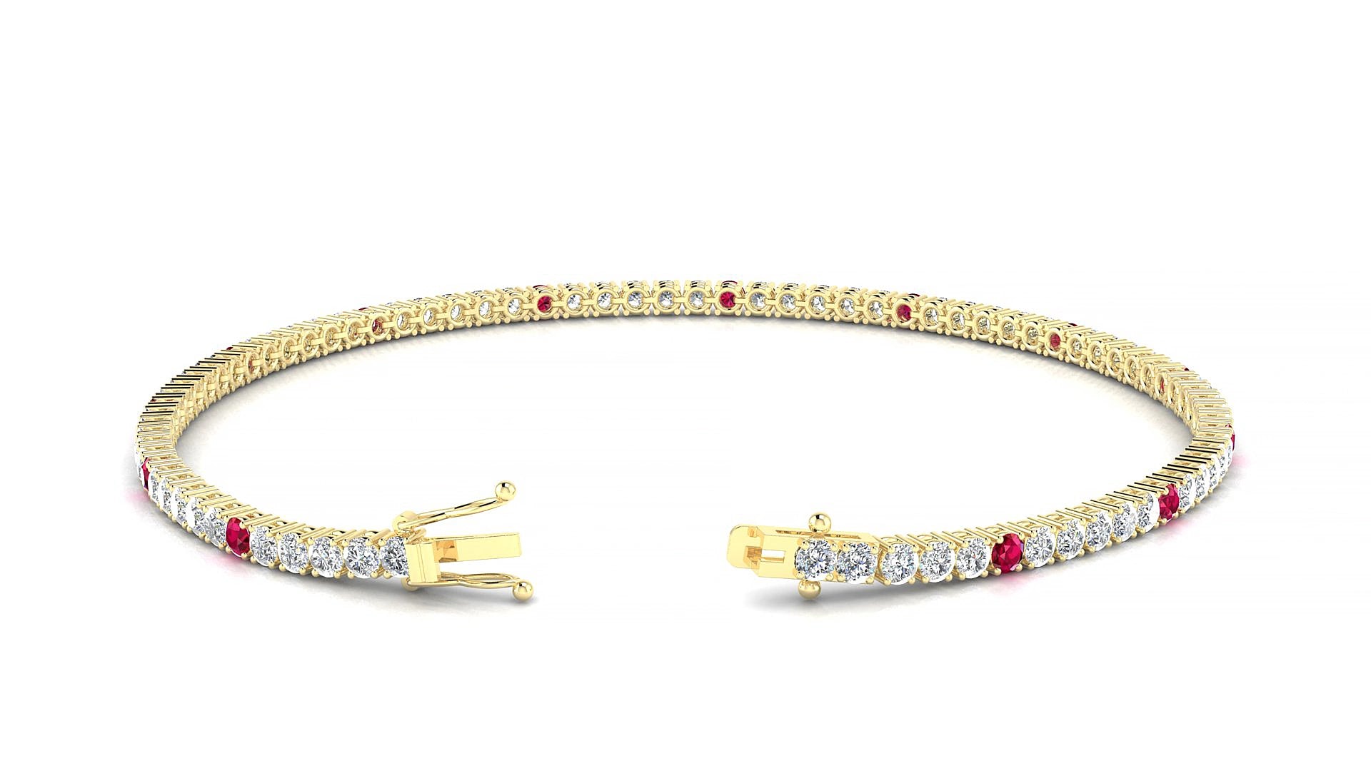 Capri 1-5 | 18k Yellow Gold 2 mm Round Natural Ruby & Diamond 15 cm Tennis Bracelet