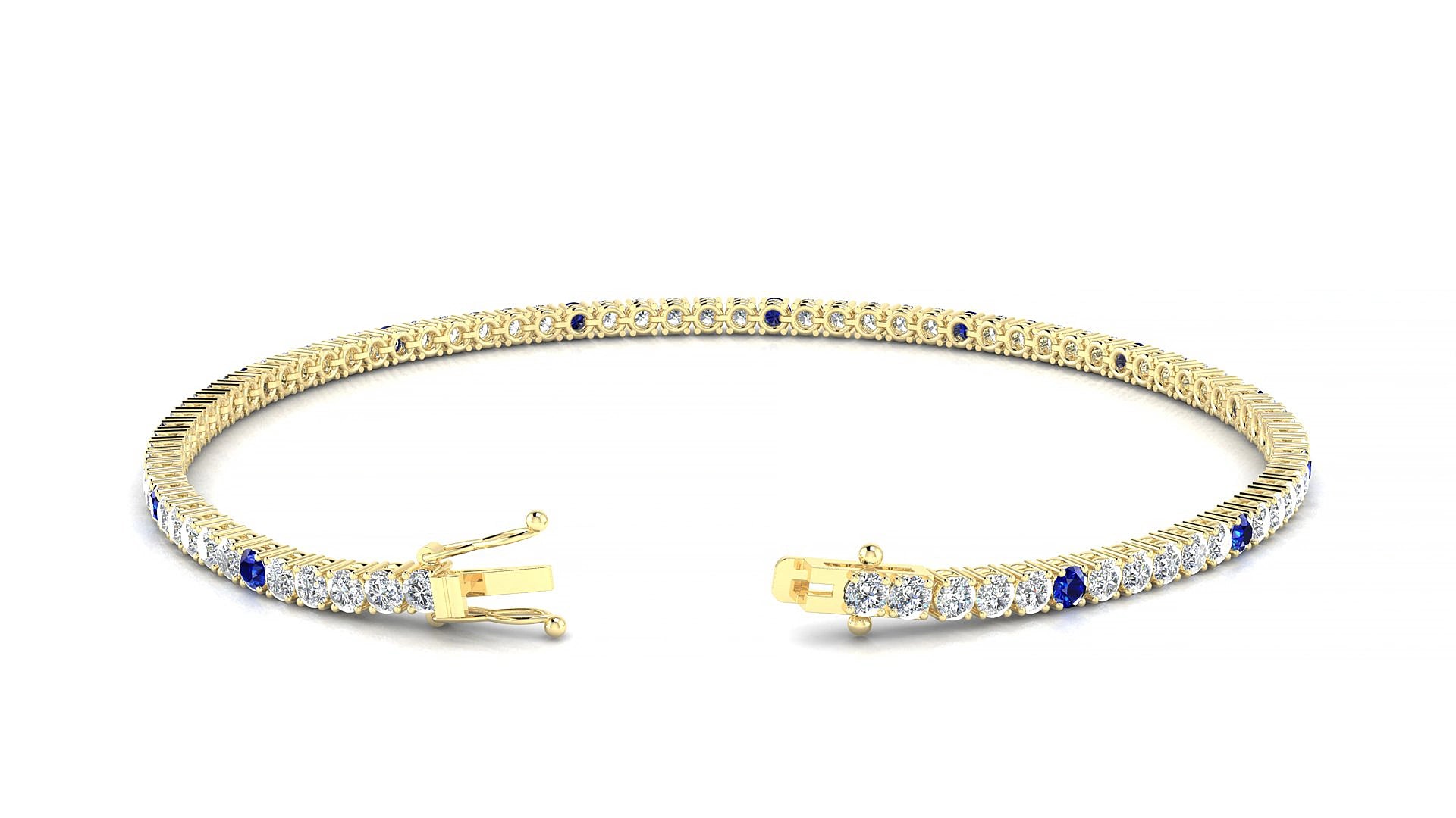 Capri 1-5 | 18k Yellow Gold 2 mm Round Natural Sapphire & Diamond 20 cm Tennis Bracelet