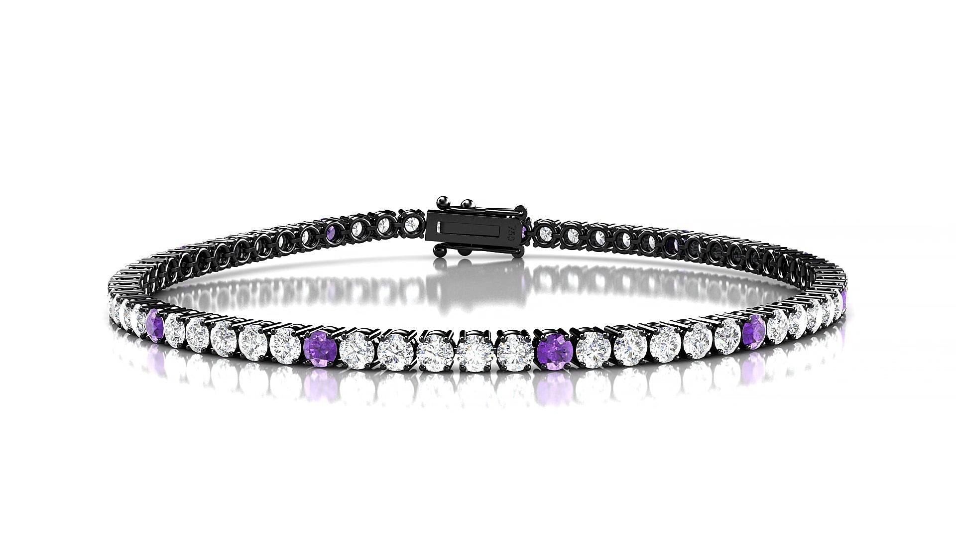 Capri 1-5 | 18k Black Gold 2.5 mm Round Natural Amethyst & Diamond 17 cm Tennis Bracelet