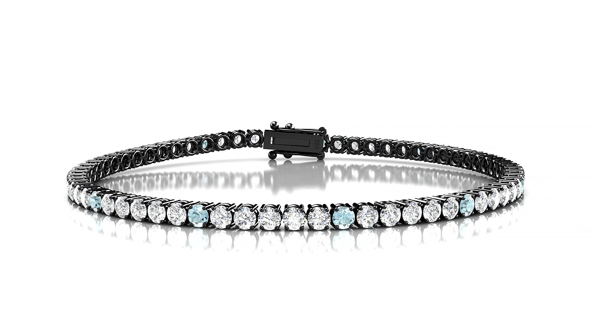 Capri 1-5 | 18k Black Gold 2.5 mm Round Natural Aquamarine & Diamond 17 cm Tennis Bracelet