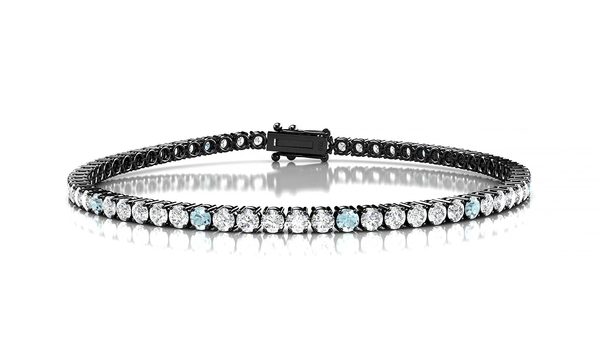 Capri 1-5 | 18k Black Gold 2.5 mm Round Natural Aquamarine & Diamond Tennis Bracelet