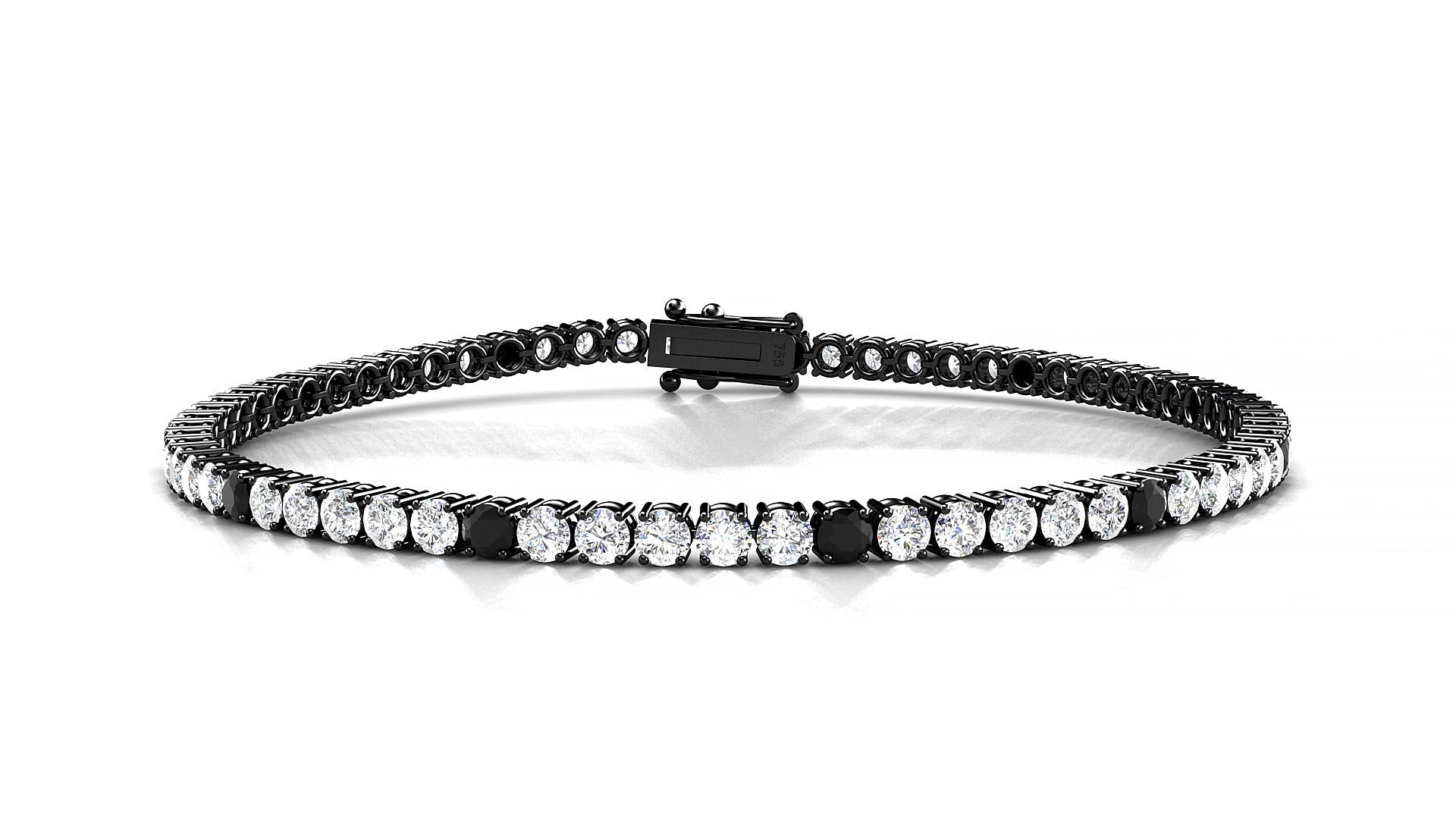 Capri 1-5 | 18k Black Gold 2.5 mm Round Natural Black Diamond & Diamond 17 cm Tennis Bracelet