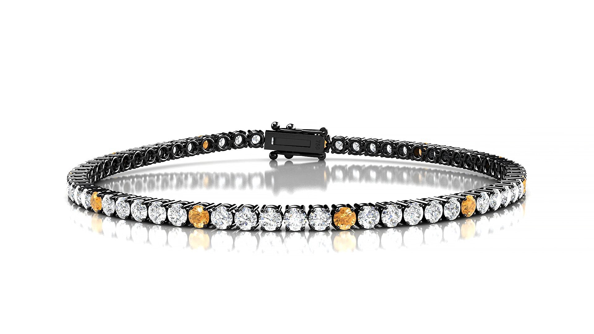 Capri 1-5 | 18k Black Gold 2.5 mm Round Natural Citrine & Diamond 17 cm Tennis Bracelet