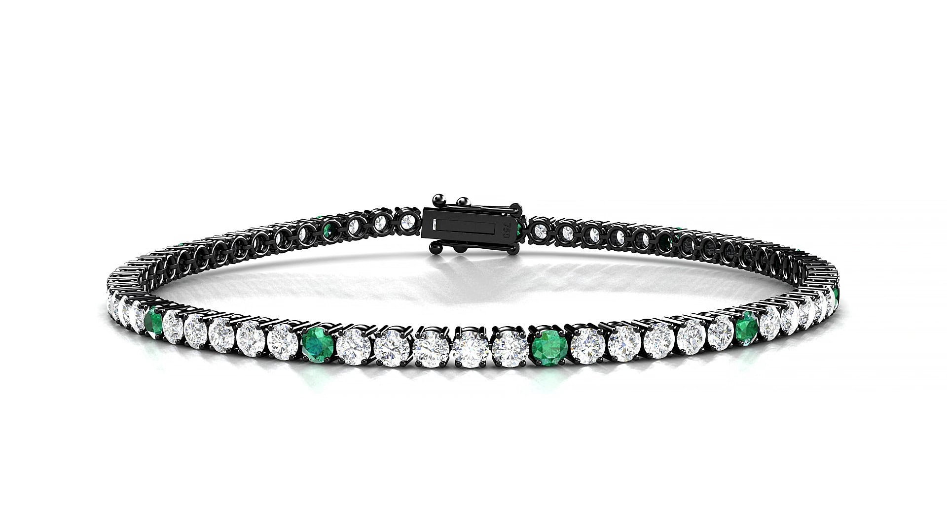 Capri 1-5 | 18k Black Gold 2.5 mm Round Natural Emerald & Diamond 15 cm Tennis Bracelet