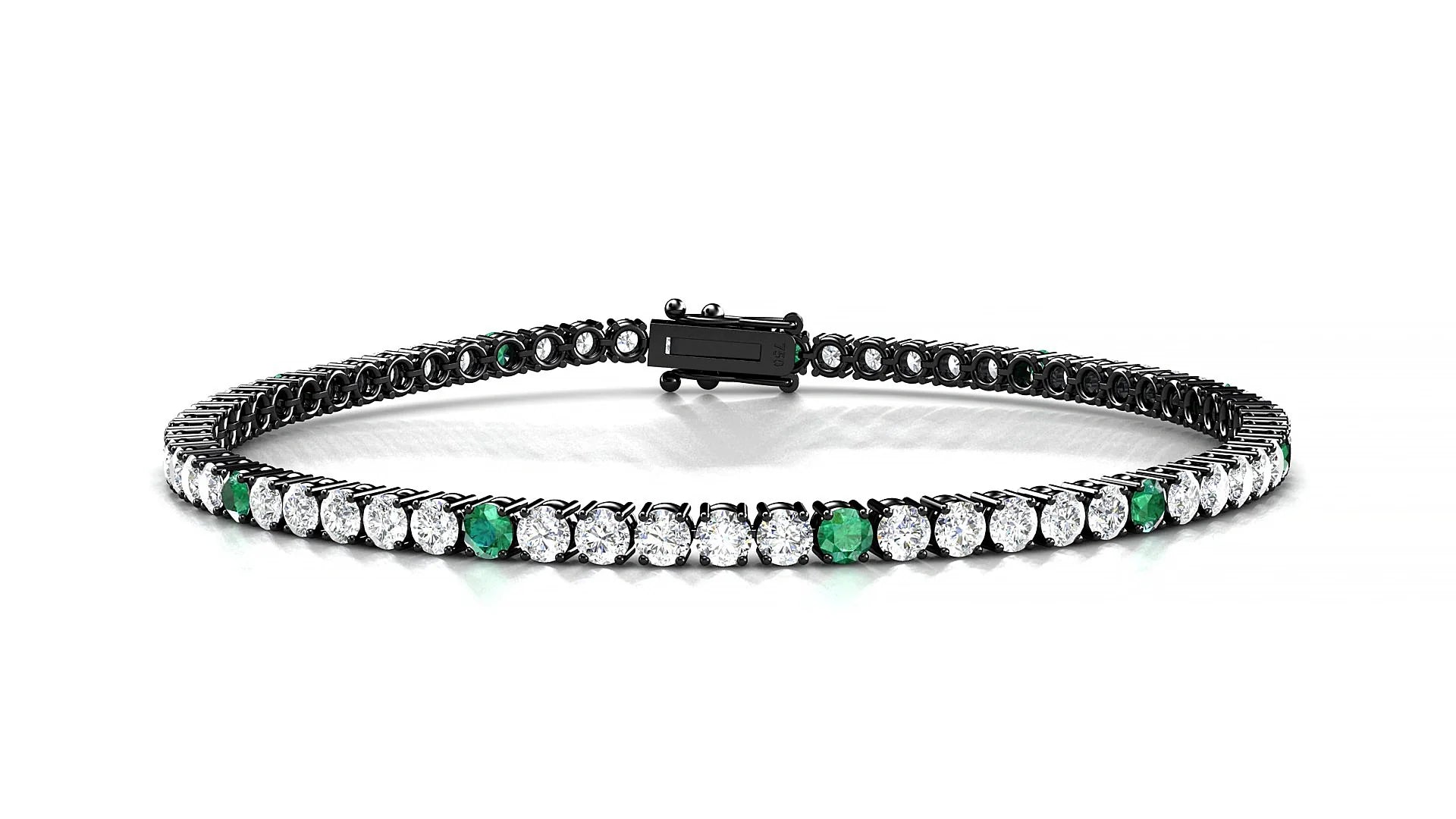 Capri 1-5 | 18k Black Gold 2.5 mm Round Natural Emerald & Diamond Tennis Bracelet
