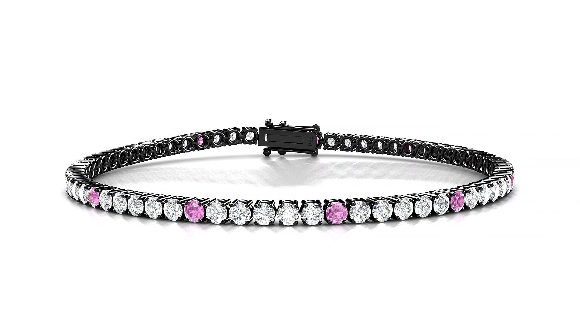 Capri 1-5 | 18k Black Gold 2.5 mm Round Natural Pink Sapphire & Diamond 20 cm Tennis Bracelet