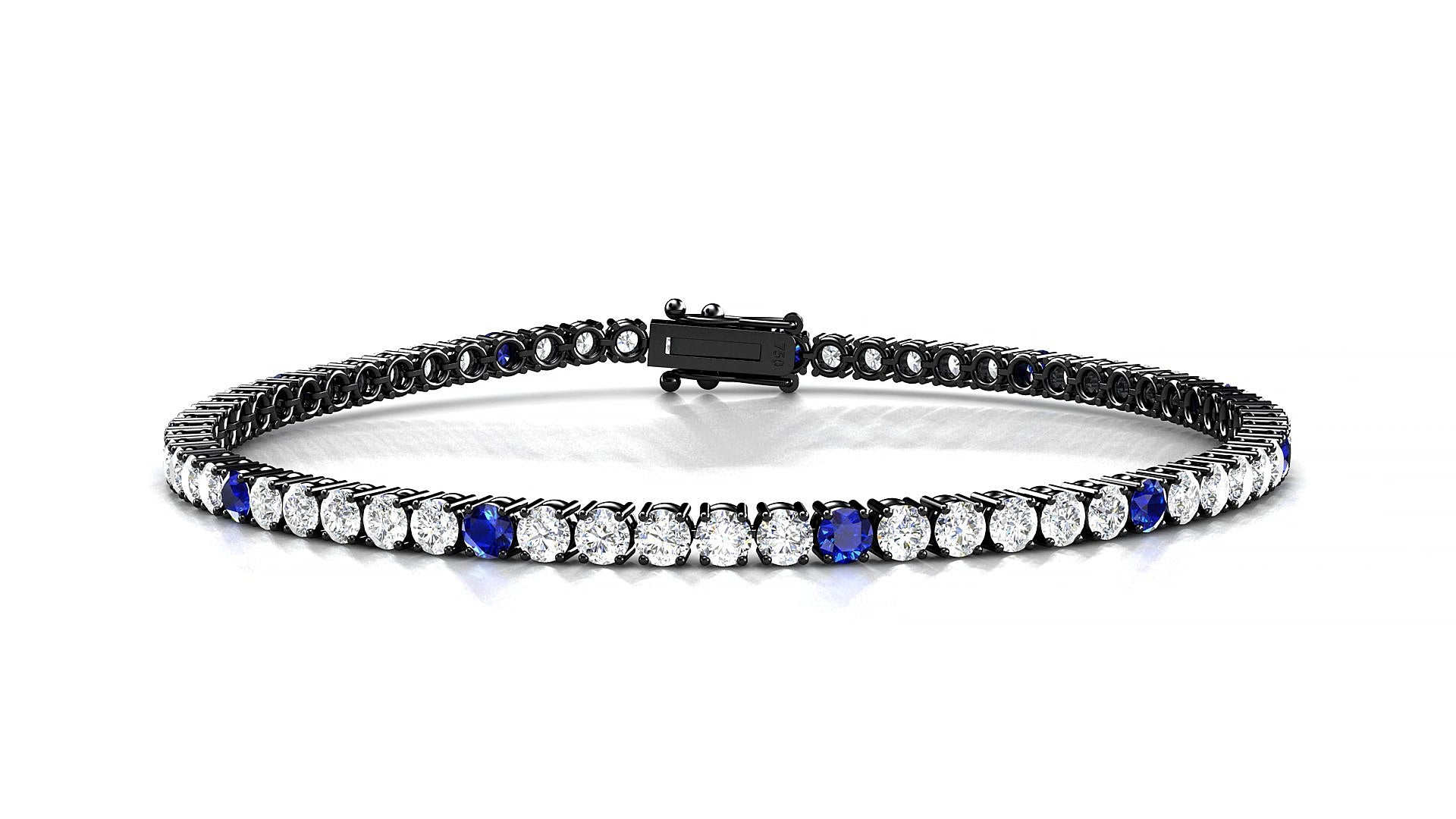 Capri 1-5 | 18k Black Gold 2.5 mm Round Natural Sapphire & Diamond 18 cm Tennis Bracelet