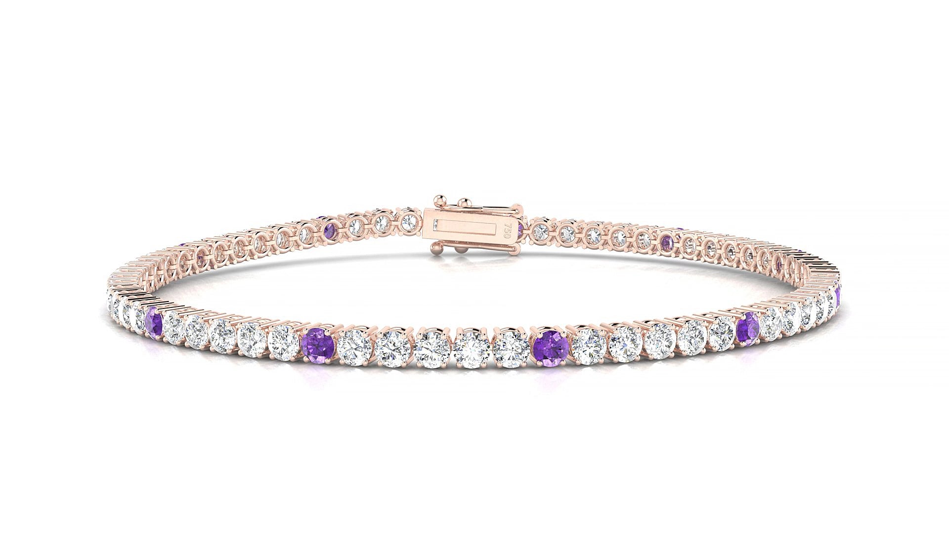 Capri 1-5 | 18k Rose Gold 2.5 mm Round Natural Amethyst & Diamond 19 cm Tennis Bracelet