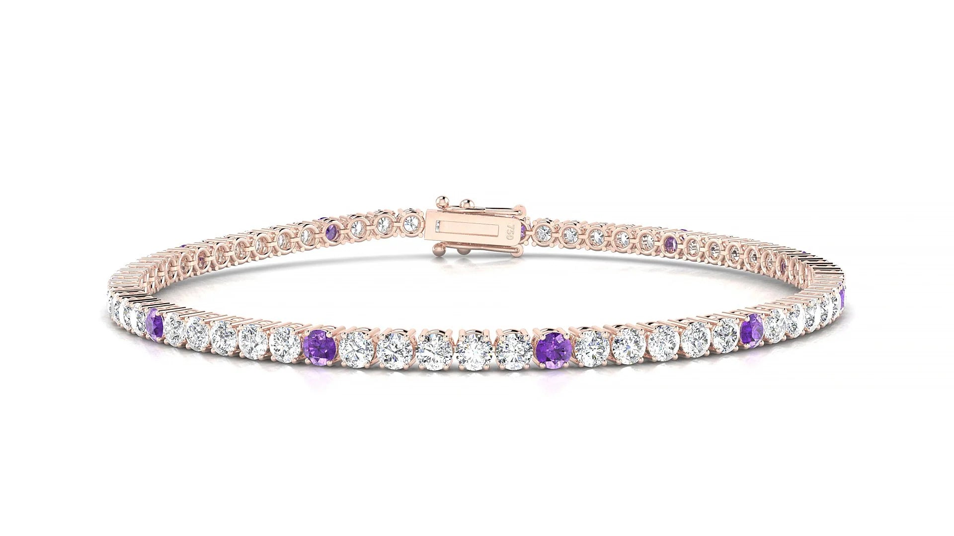 Capri 1-5 | 18k Rose Gold 2.5 mm Round Natural Amethyst & Diamond Tennis Bracelet
