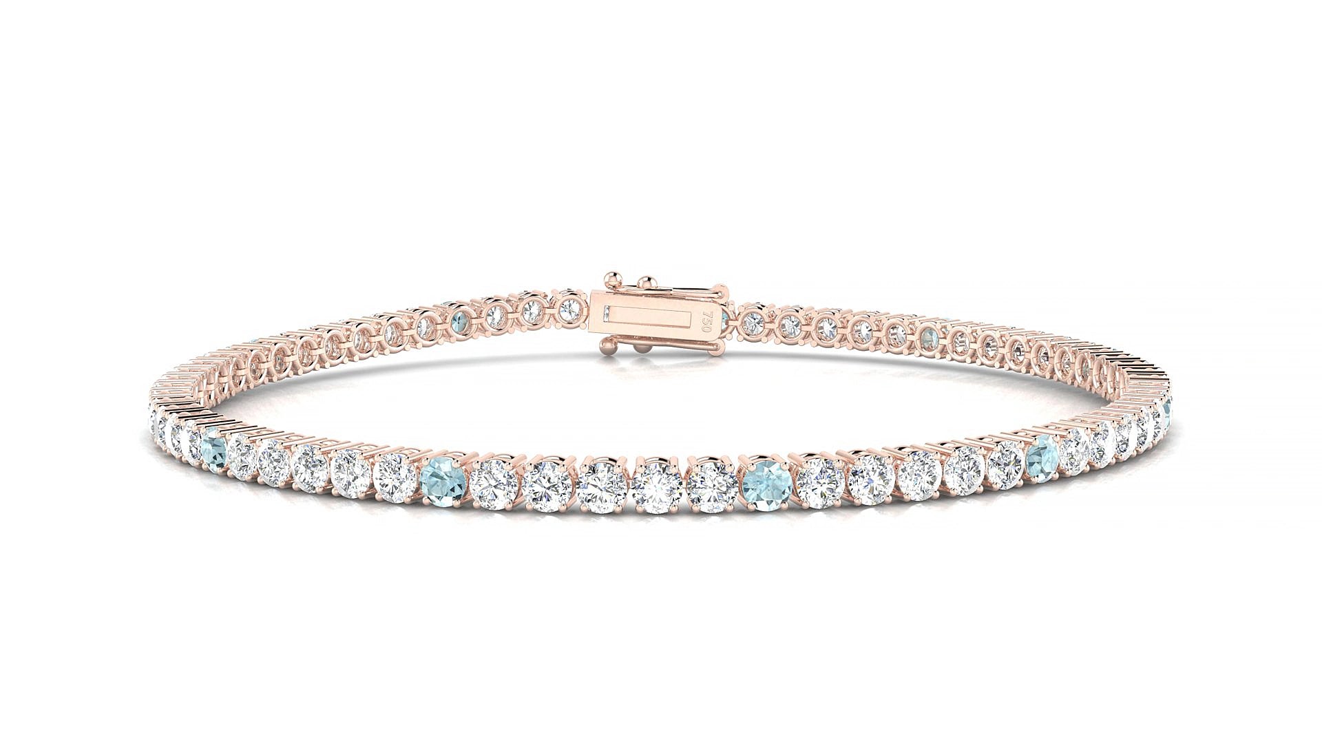 Capri 1-5 | 18k Rose Gold 2.5 mm Round Natural Aquamarine & Diamond 17 cm Tennis Bracelet