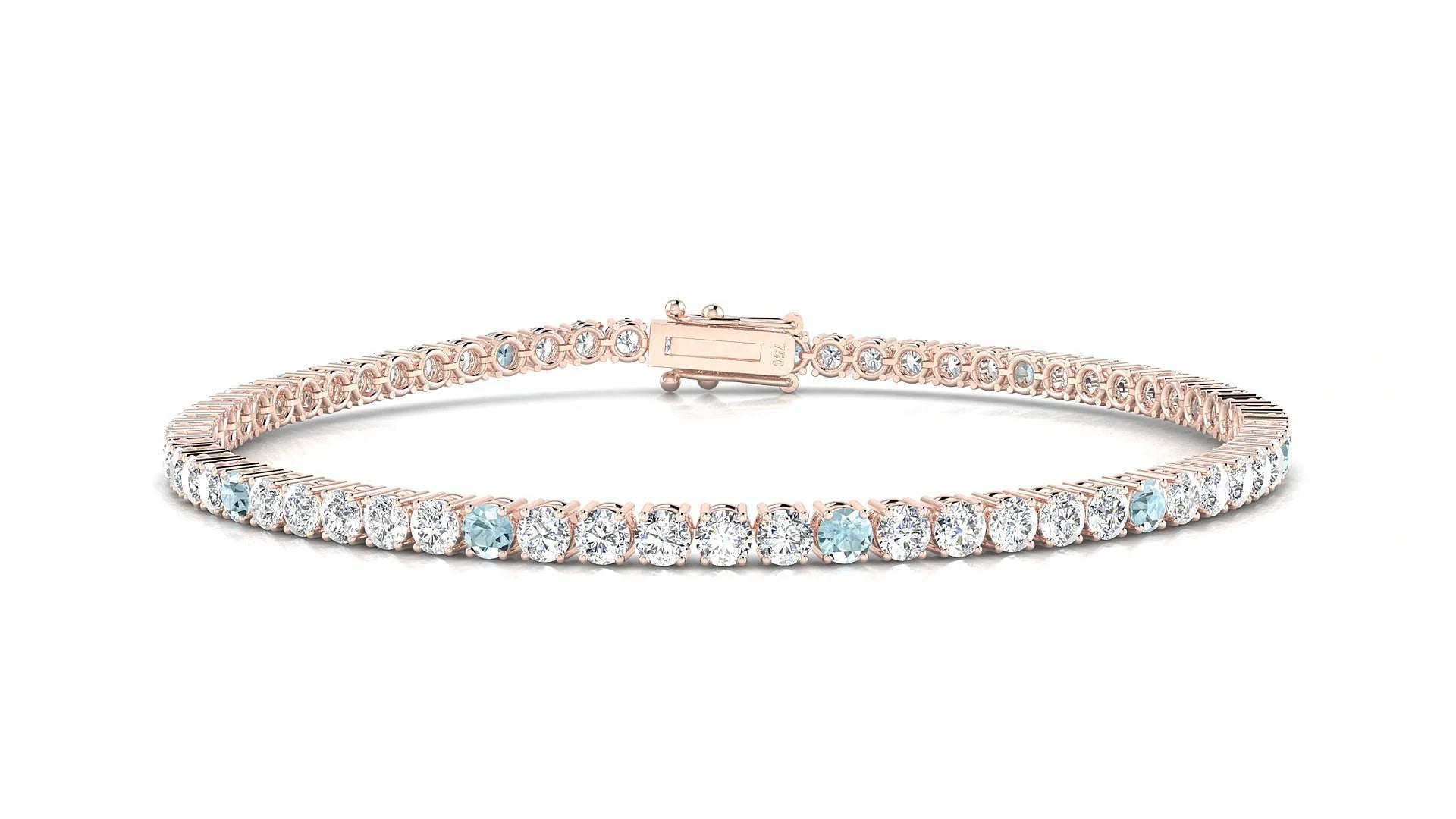 Capri 1-5 | 18k Rose Gold 2.5 mm Round Natural Aquamarine & Diamond Tennis Bracelet