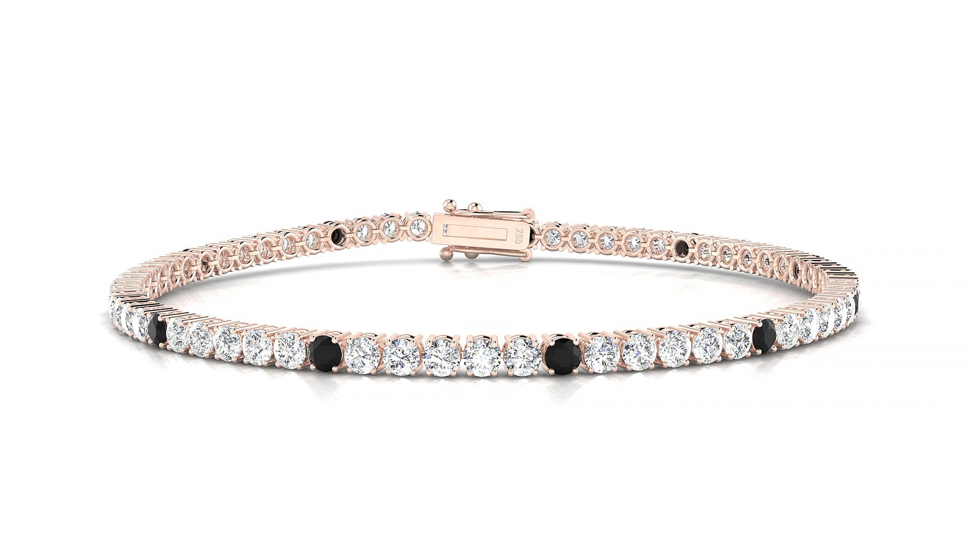Capri 1-5 | 18k Rose Gold 2.5 mm Round Natural Black Diamond & Diamond 15 cm Tennis Bracelet