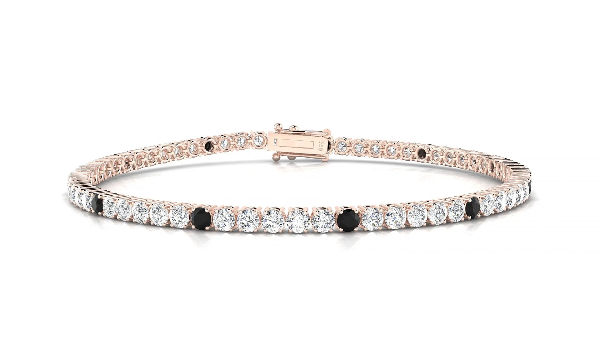 Capri 1-5 | 18k Rose Gold 2.5 mm Round Natural Black Diamond & Diamond Tennis Bracelet