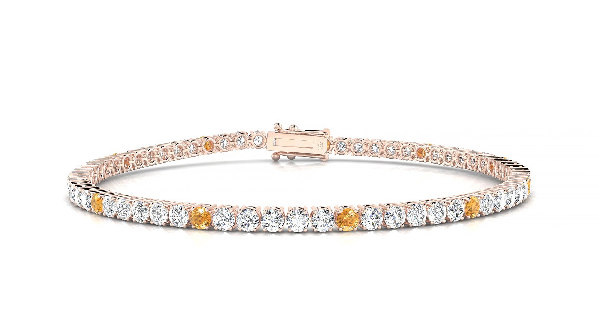 Capri 1-5 | 18k Rose Gold 2.5 mm Round Natural Citrine & Diamond 15 cm Tennis Bracelet