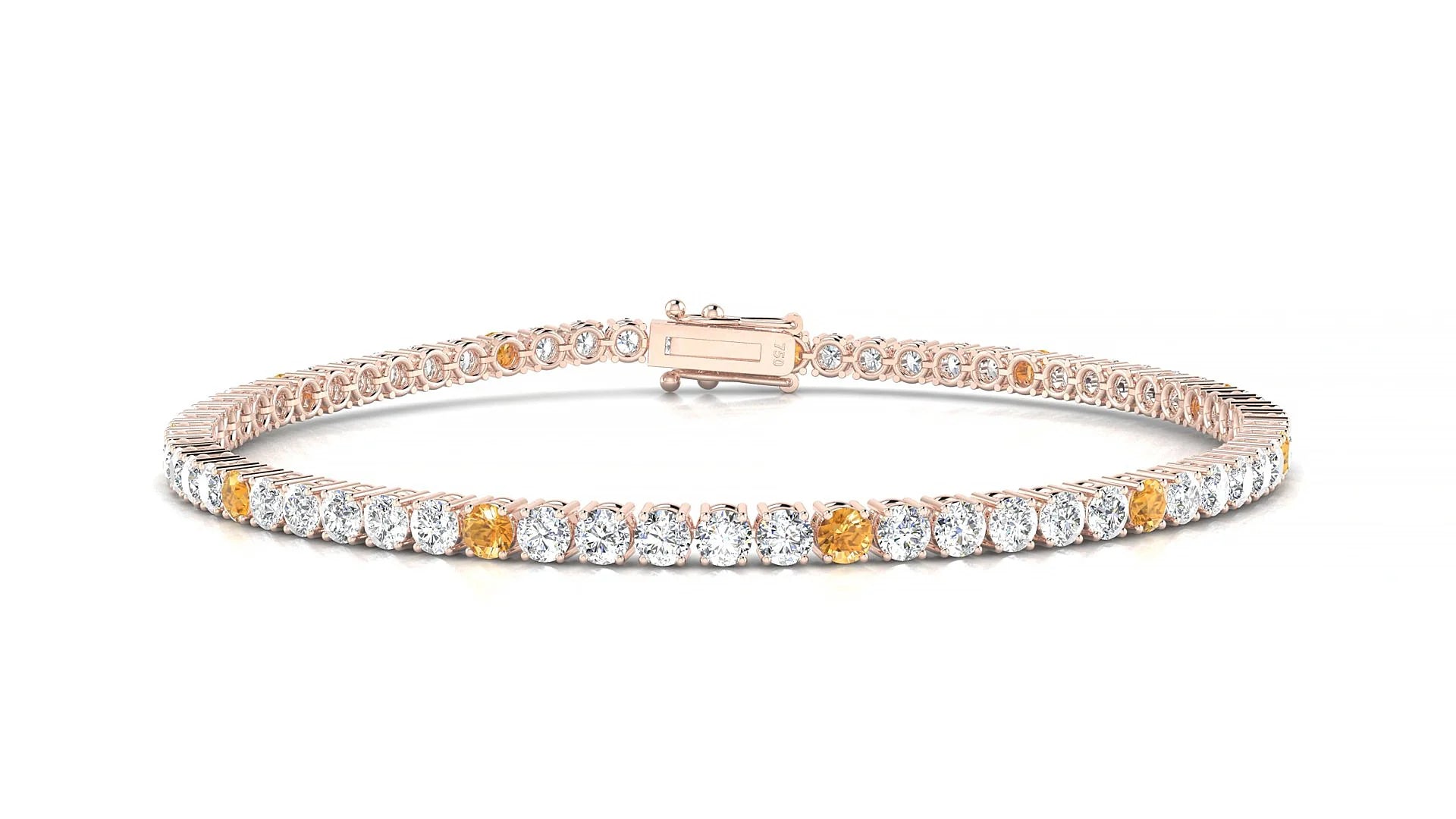 Capri 1-5 | 18k Rose Gold 2.5 mm Round Natural Citrine & Diamond Tennis Bracelet