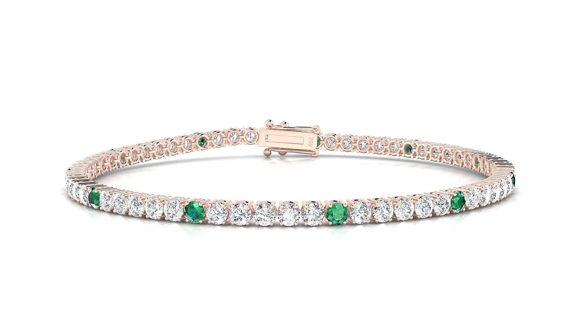 Capri 1-5 | 18k Rose Gold 2.5 mm Round Natural Emerald & Diamond 19 cm Tennis Bracelet