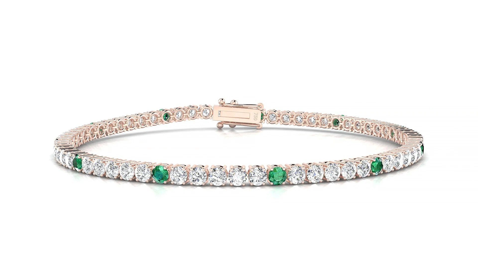 Capri 1-5 | 18k Rose Gold 2.5 mm Round Natural Emerald & Diamond Tennis Bracelet
