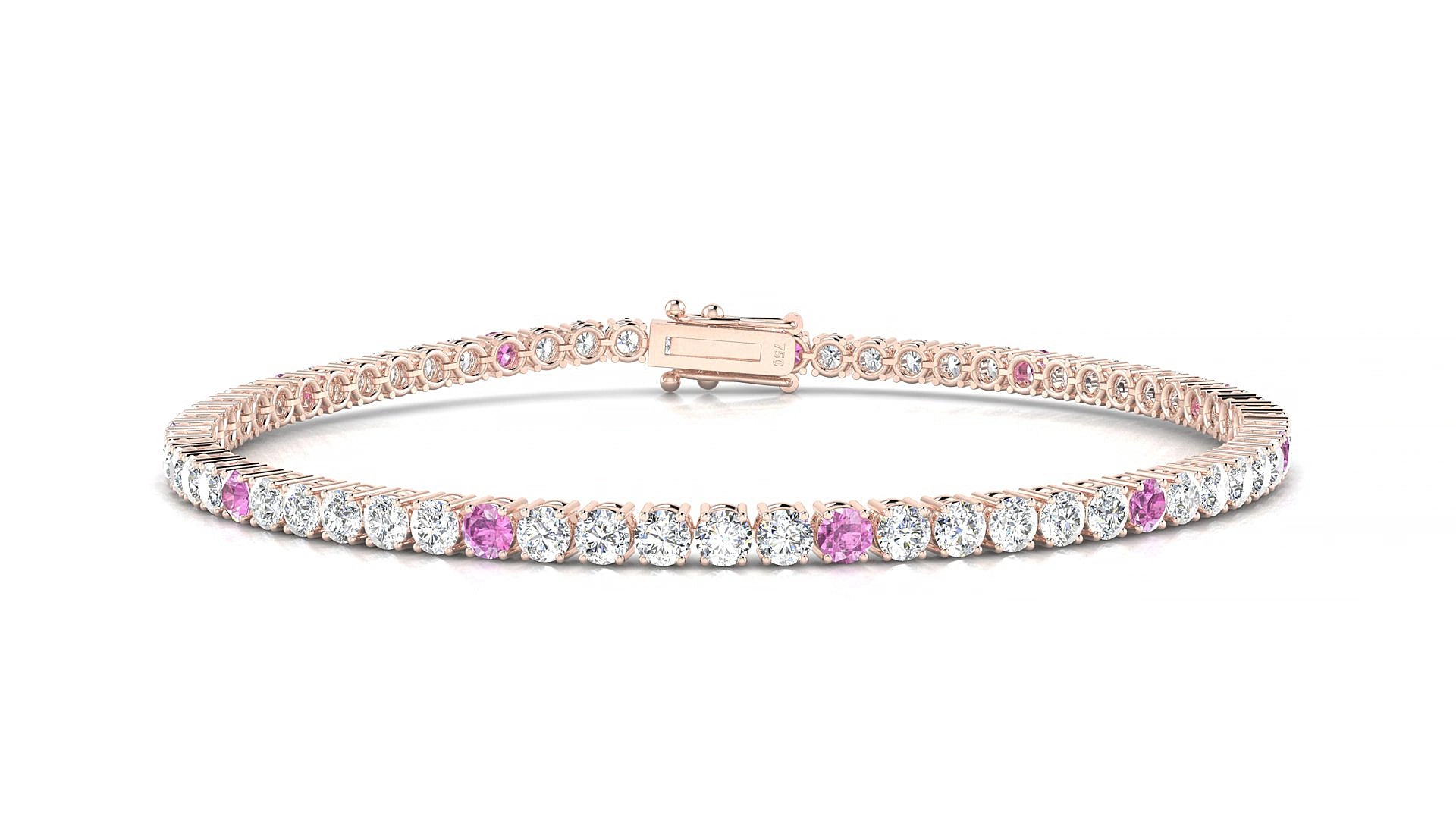 Capri 1-5 | 18k Rose Gold 2.5 mm Round Natural Pink Sapphire & Diamond 18 cm Tennis Bracelet
