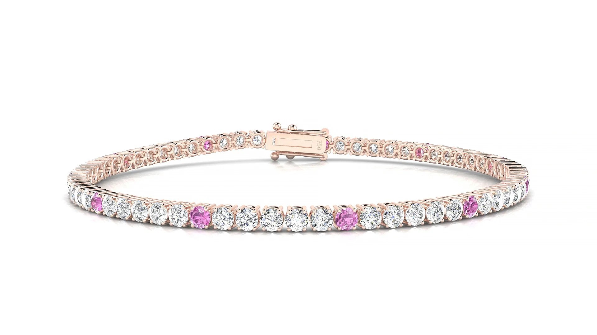 Capri 1-5 | 18k Rose Gold 2.5 mm Round Natural Pink Sapphire & Diamond Tennis Bracelet