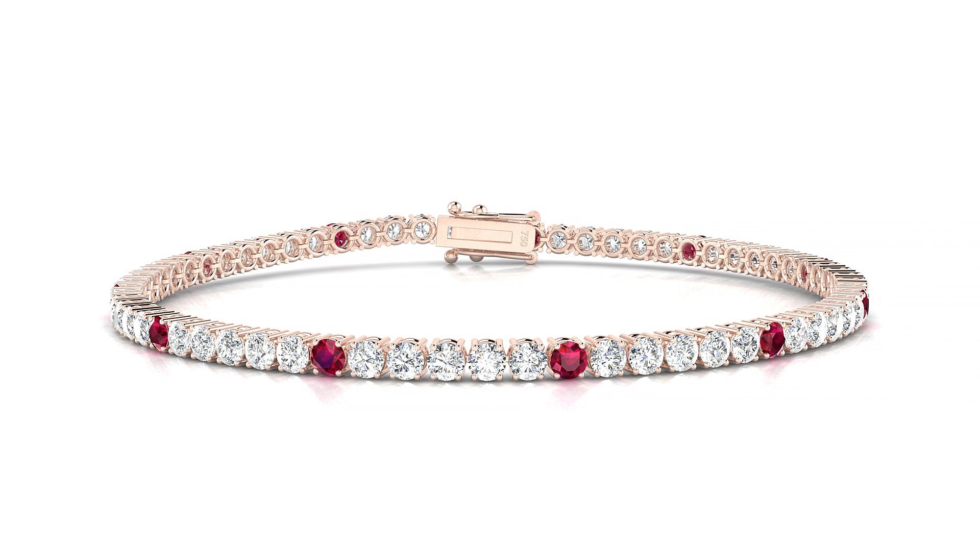 Capri 1-5 | 18k Rose Gold 2.5 mm Round Natural Ruby & Diamond 15 cm Tennis Bracelet