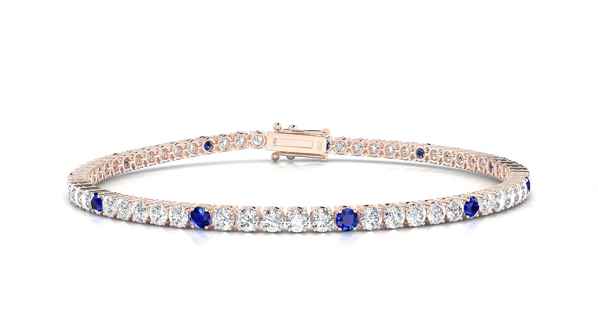 Capri 1-5 | 18k Rose Gold 2.5 mm Round Natural Sapphire & Diamond 19 cm Tennis Bracelet