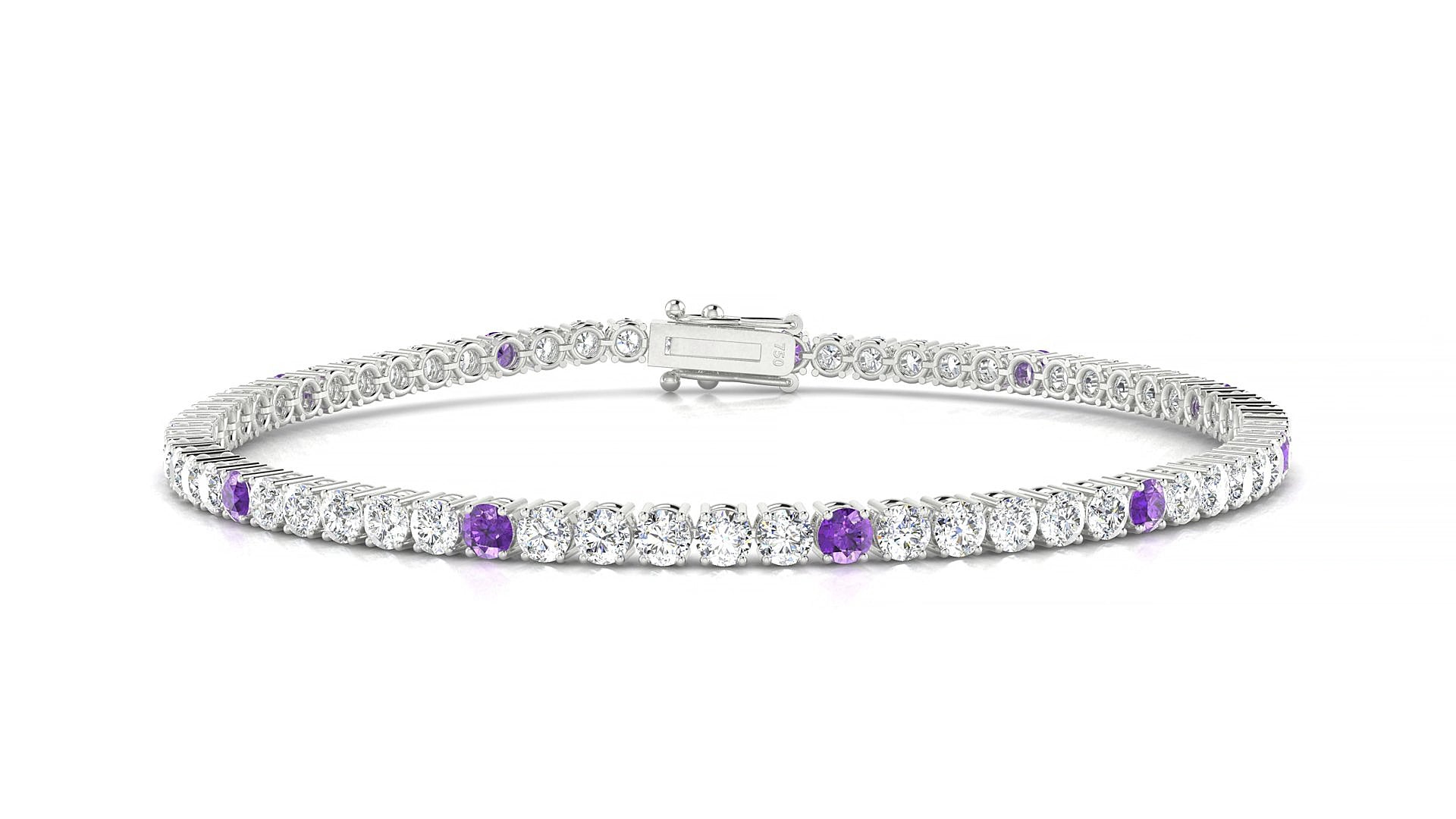 Capri 1-5 | 18k White Gold 2.5 mm Round Natural Amethyst & Diamond 19 cm Tennis Bracelet