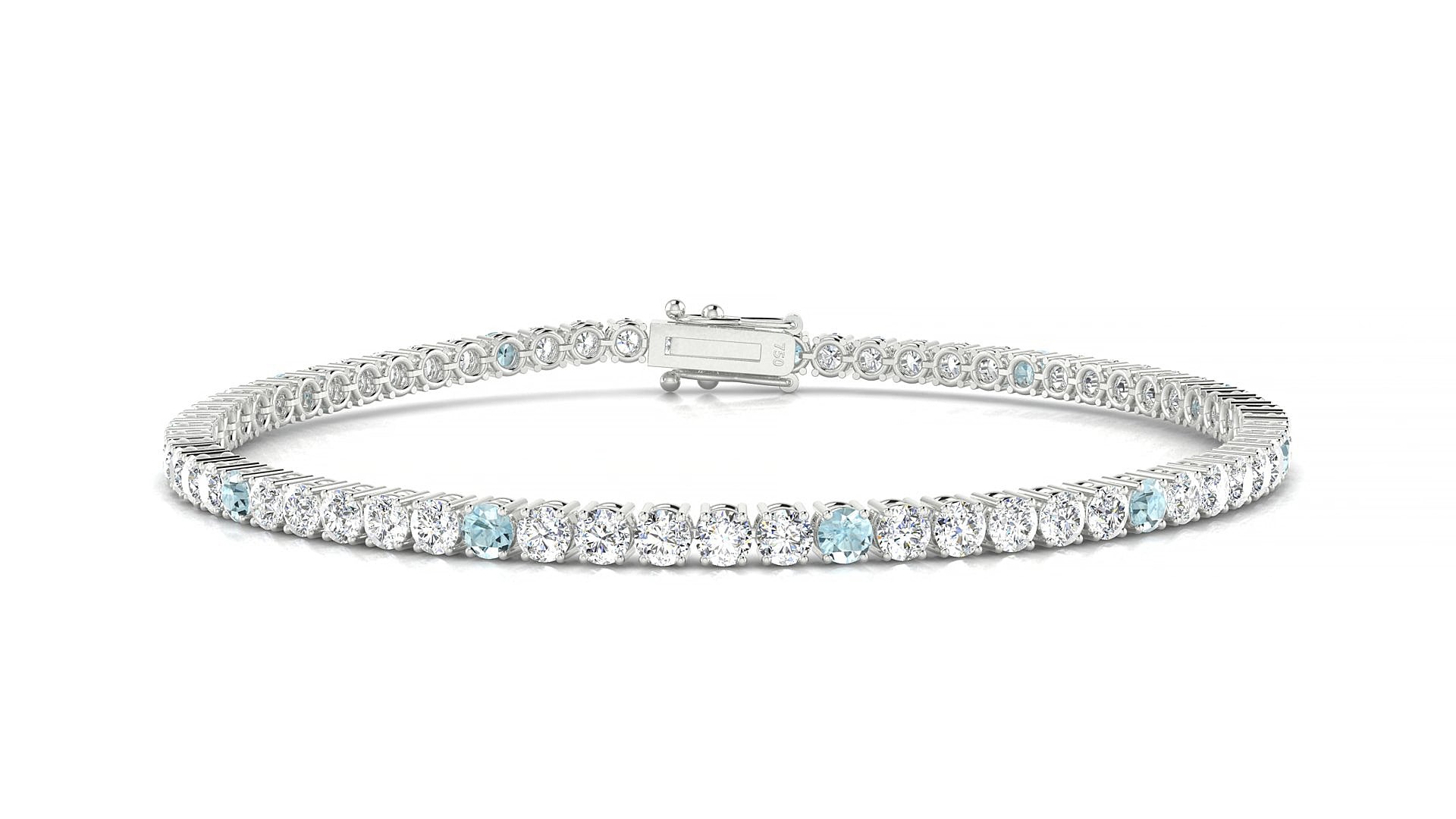 Capri 1-5 | 18k White Gold 2.5 mm Round Natural Aquamarine & Diamond 15 cm Tennis Bracelet
