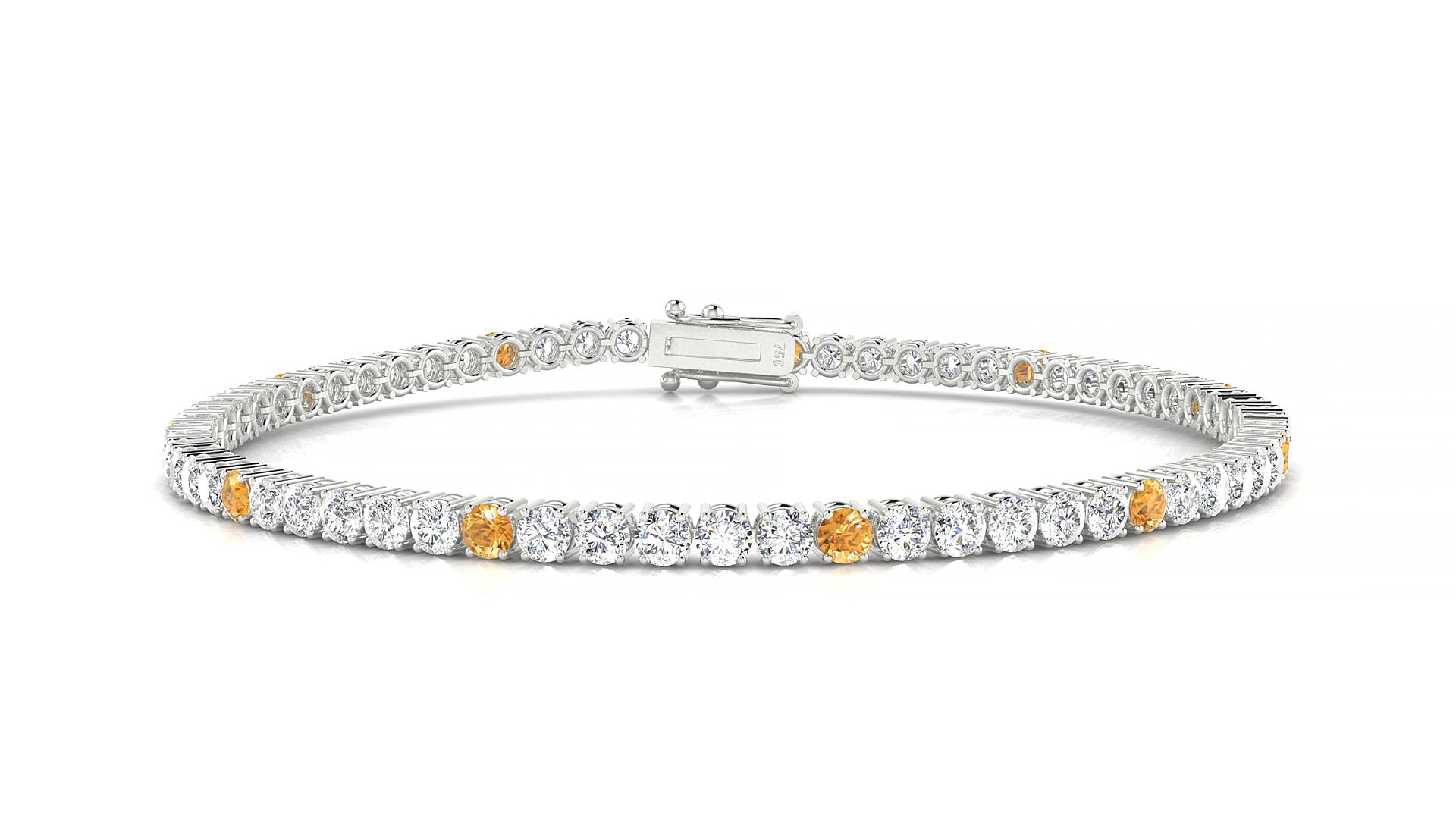 Capri 1-5 | 18k White Gold 2.5 mm Round Natural Citrine & Diamond 17 cm Tennis Bracelet