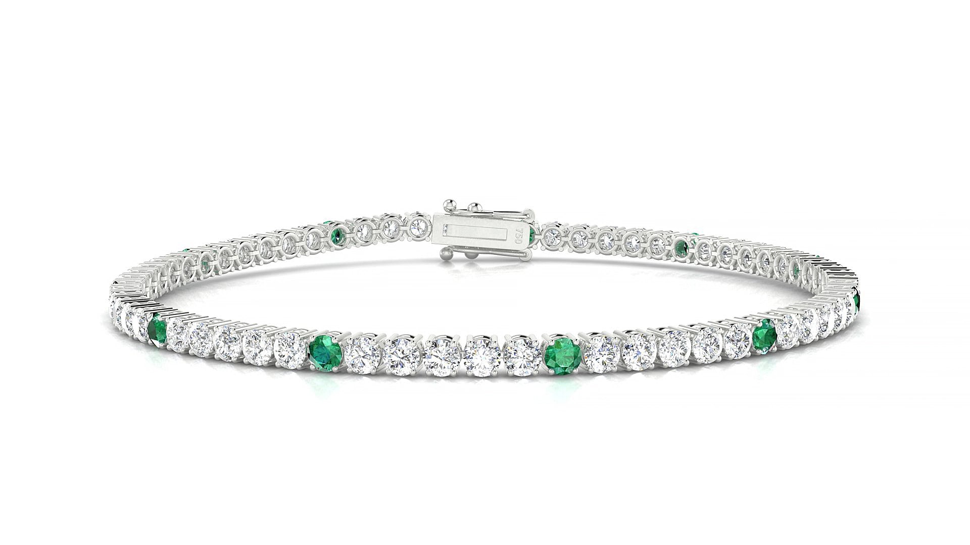 Capri 1-5 | 18k White Gold 2.5 mm Round Natural Emerald & Diamond 16 cm Tennis Bracelet