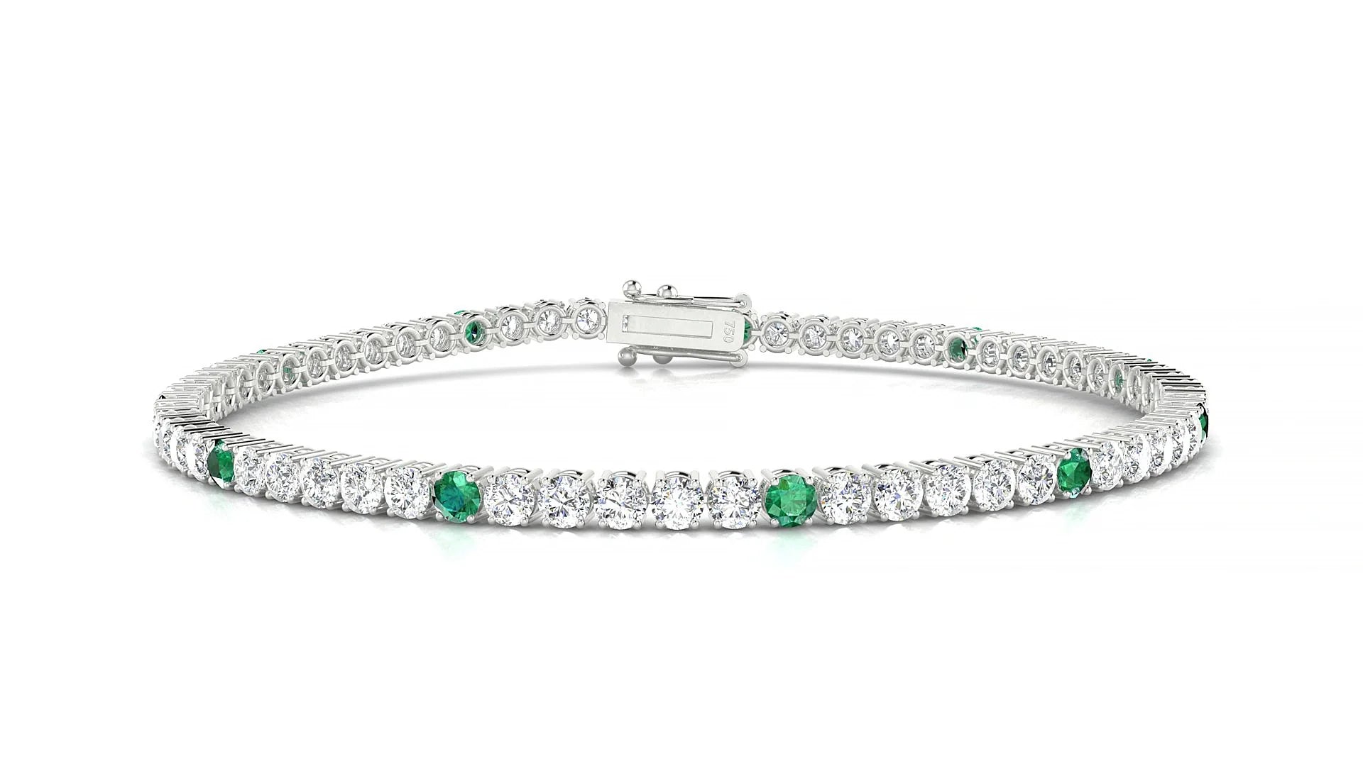 Capri 1-5 | 18k White Gold 2.5 mm Round Natural Emerald & Diamond Tennis Bracelet