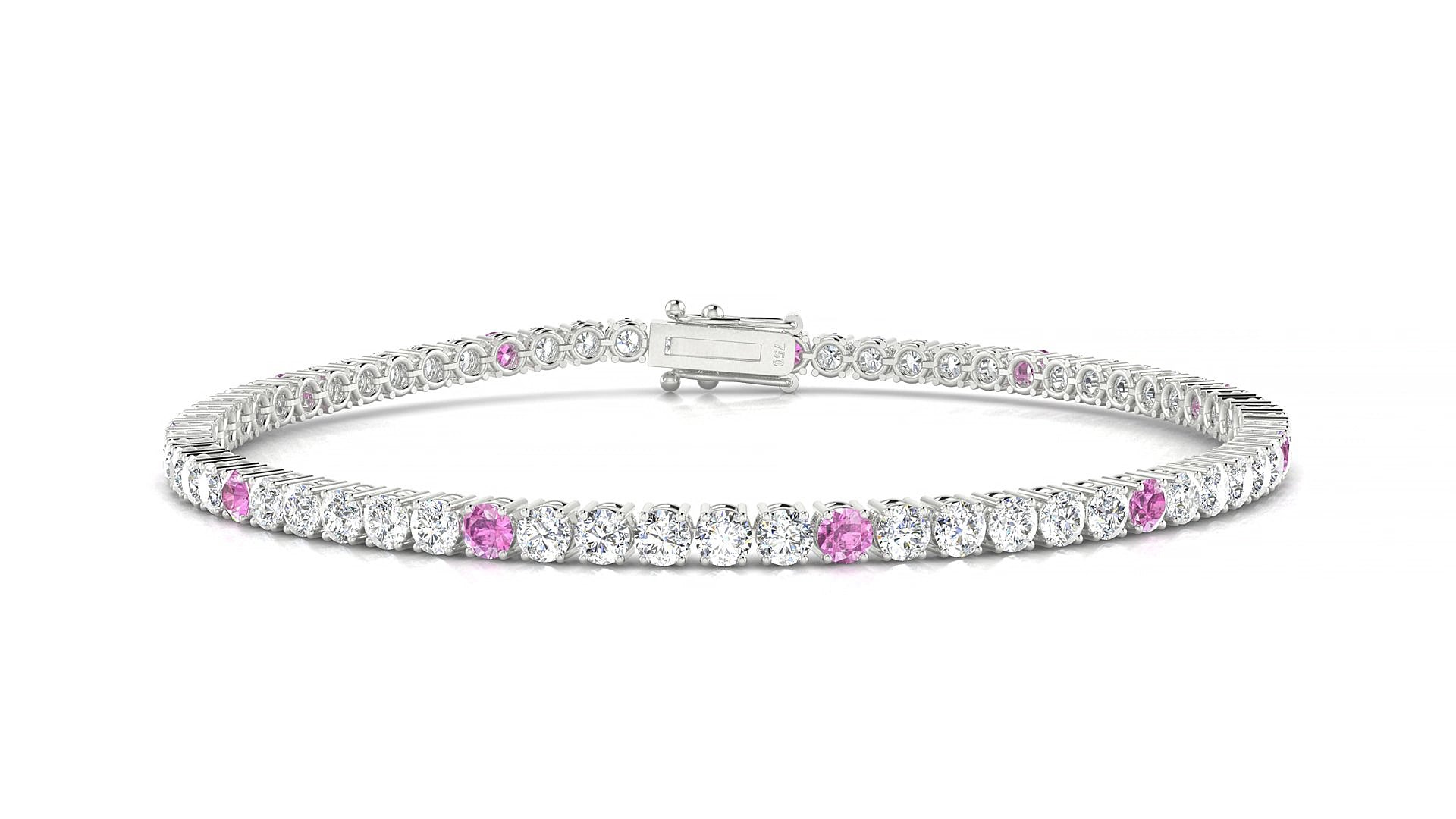 Capri 1-5 | 18k White Gold 2.5 mm Round Natural Pink Sapphire & Diamond 15 cm Tennis Bracelet