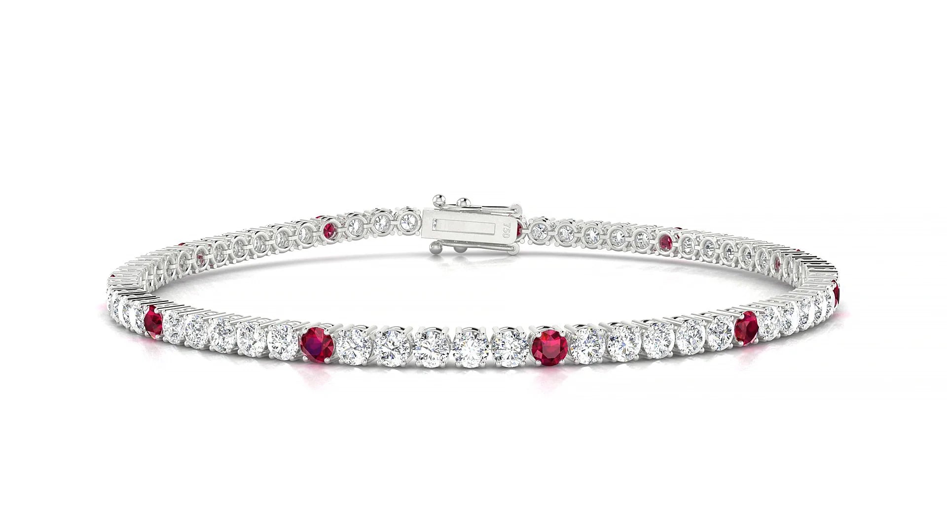 Capri 1-5 | 18k White Gold 2.5 mm Round Natural Ruby & Diamond Tennis Bracelet