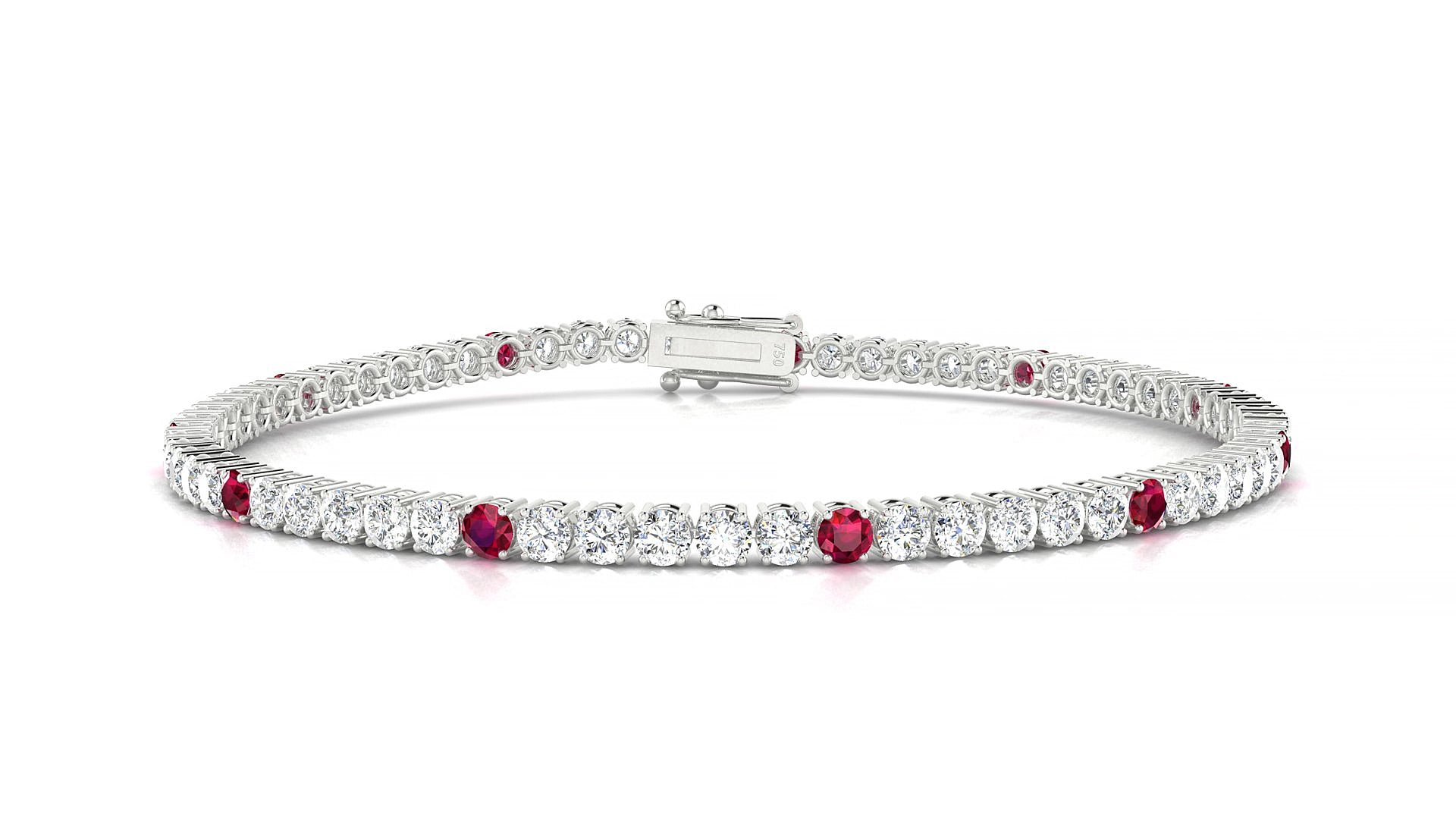 Capri 1-5 | 18k White Gold 2.5 mm Round Natural Ruby & Diamond 15 cm Tennis Bracelet