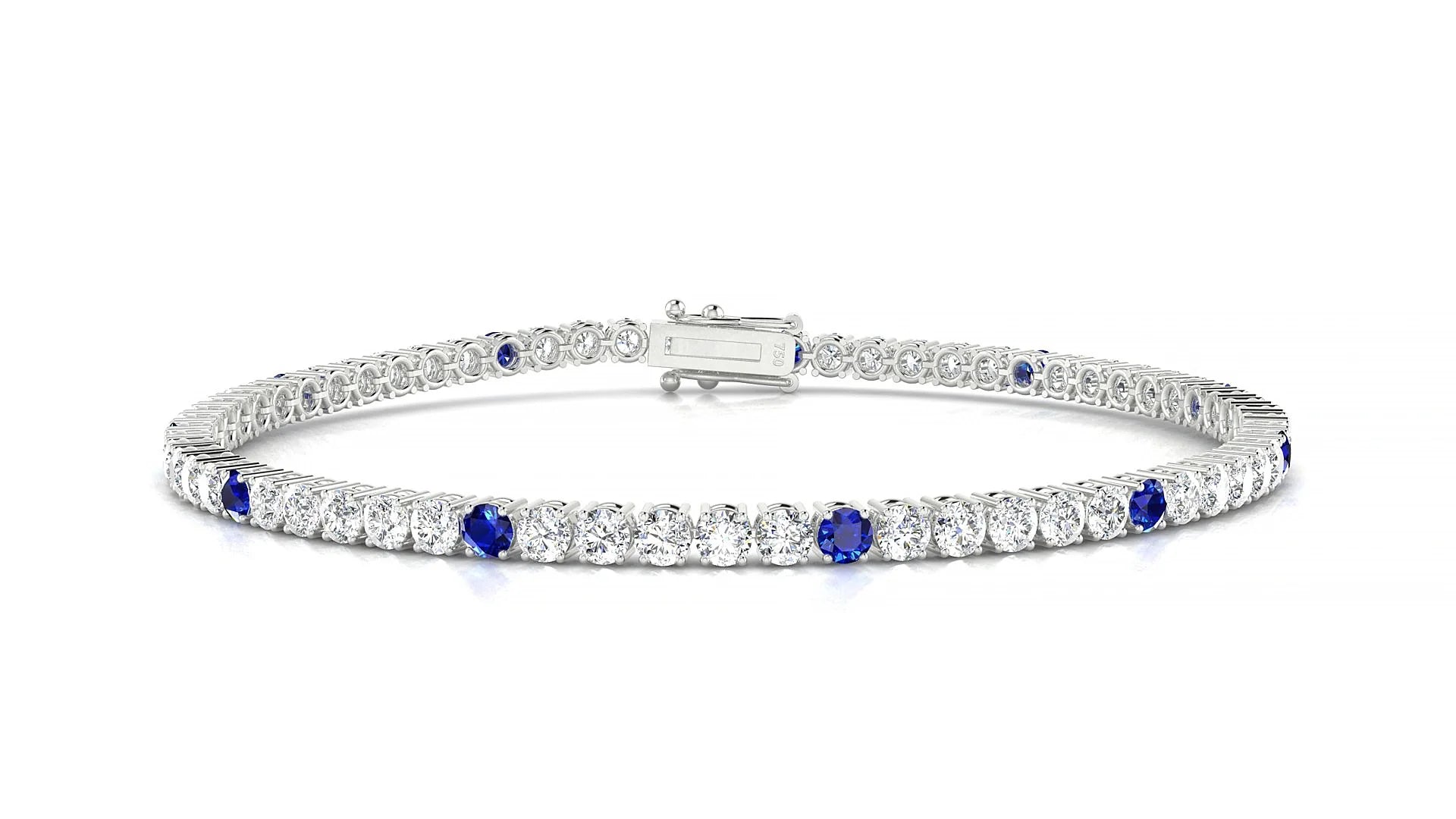 Capri 1-5 | 18k White Gold 2.5 mm Round Natural Sapphire & Diamond Tennis Bracelet