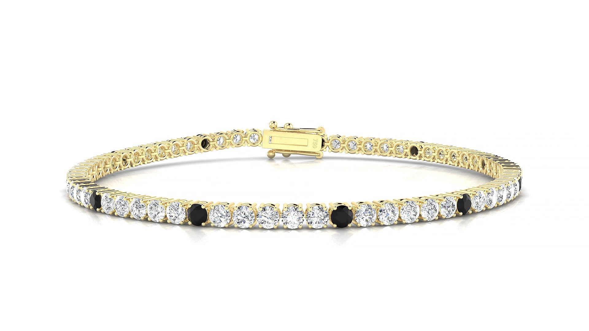 Capri 1-5 | 18k Yellow Gold 2.5 mm Round Natural Black Diamond & Diamond 17 cm Tennis Bracelet