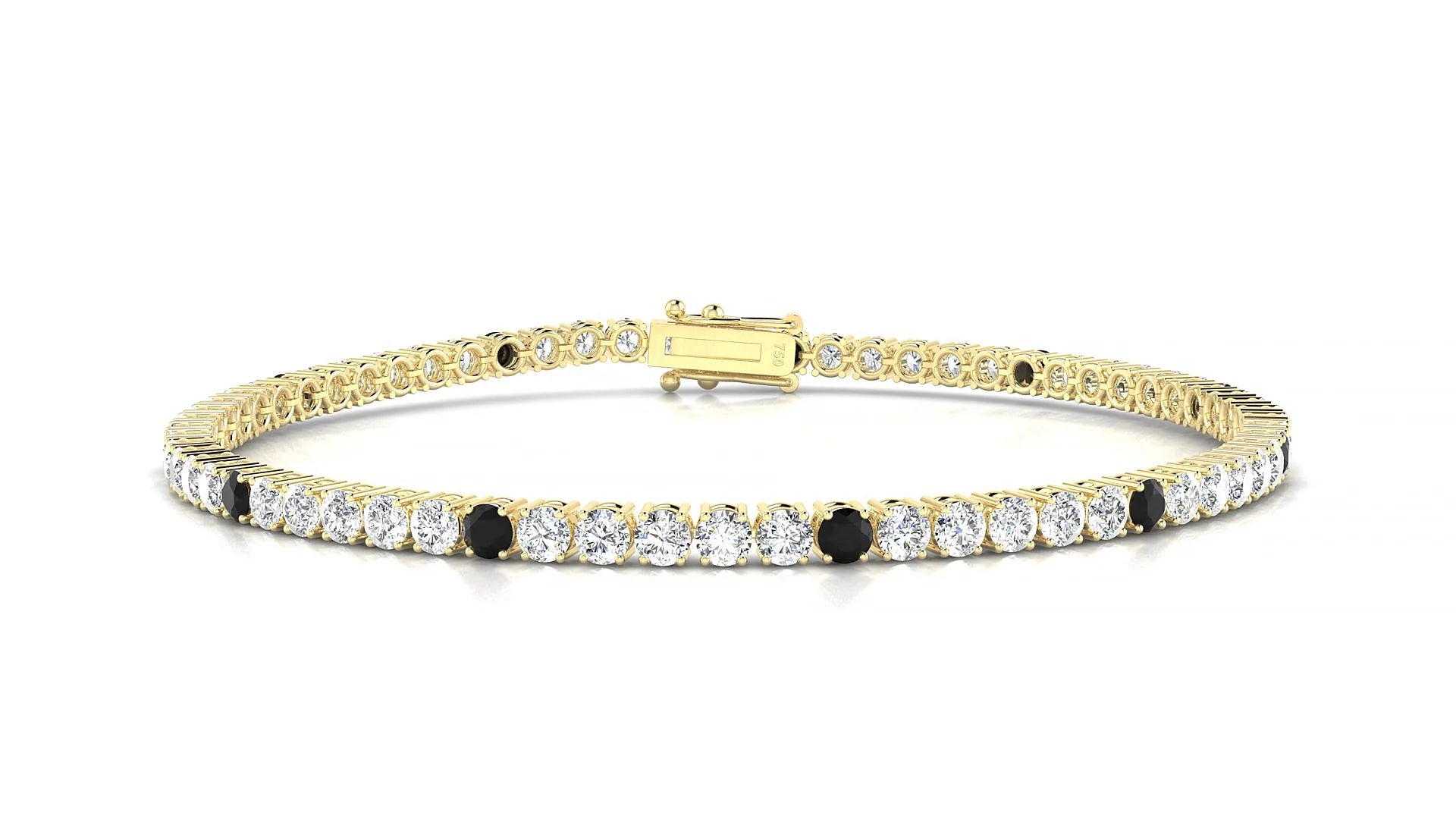 Capri 1-5 | 18k Yellow Gold 2.5 mm Round Natural Black Diamond & Diamond Tennis Bracelet