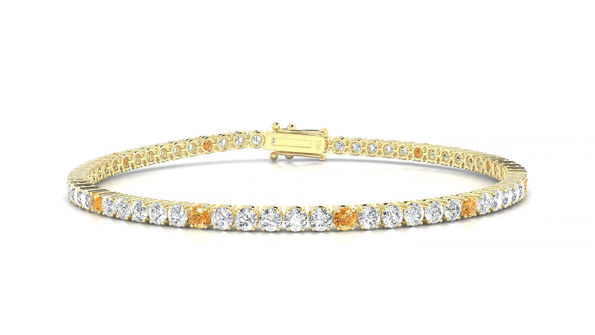 Capri 1-5 | 18k Yellow Gold 2.5 mm Round Natural Citrine & Diamond 16 cm Tennis Bracelet