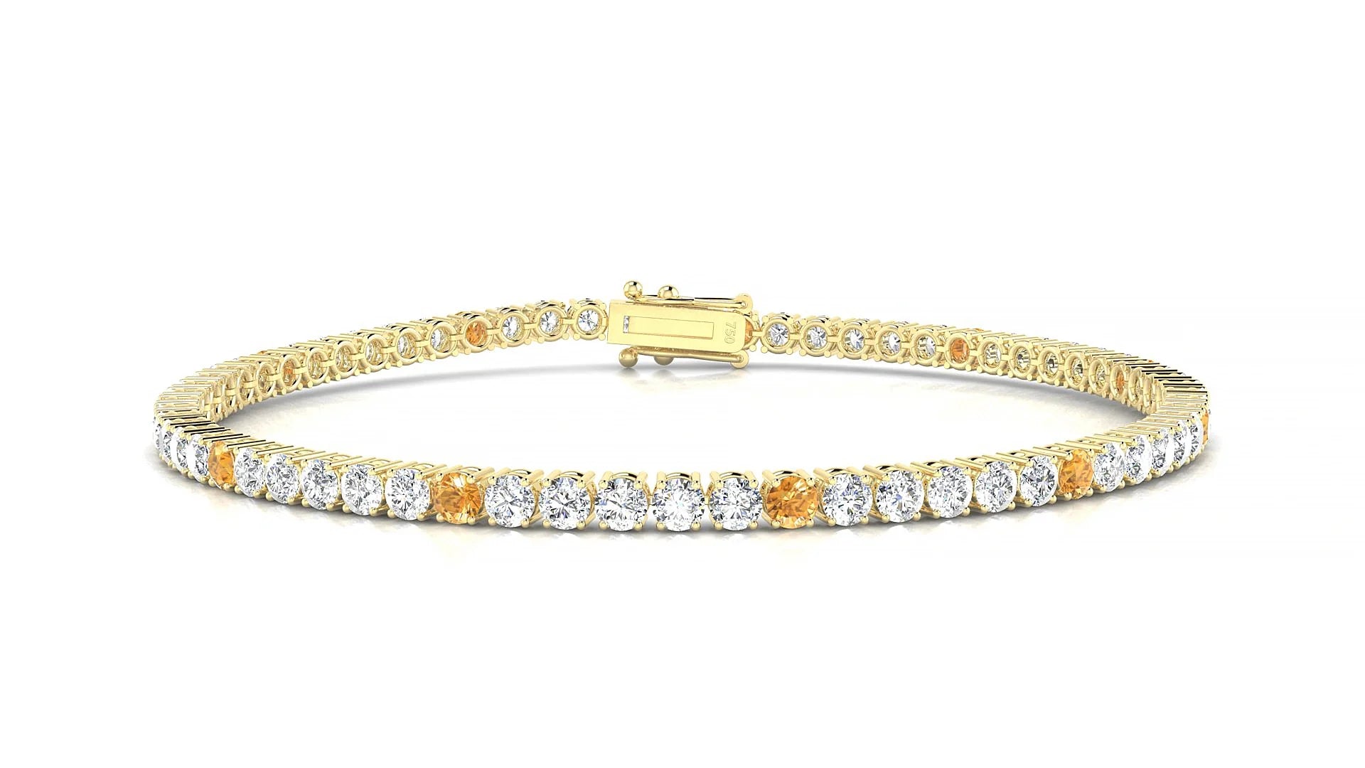 Capri 1-5 | 18k Yellow Gold 2.5 mm Round Natural Citrine & Diamond Tennis Bracelet