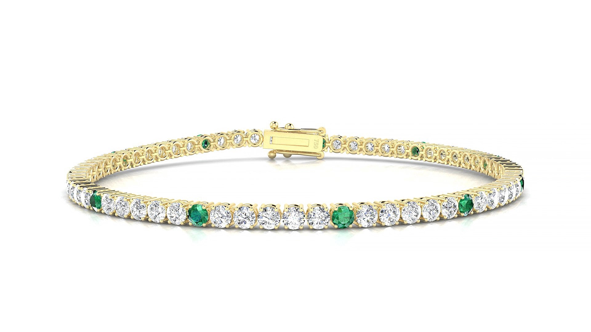 Capri 1-5 | 18k Yellow Gold 2.5 mm Round Natural Emerald & Diamond 19 cm Tennis Bracelet