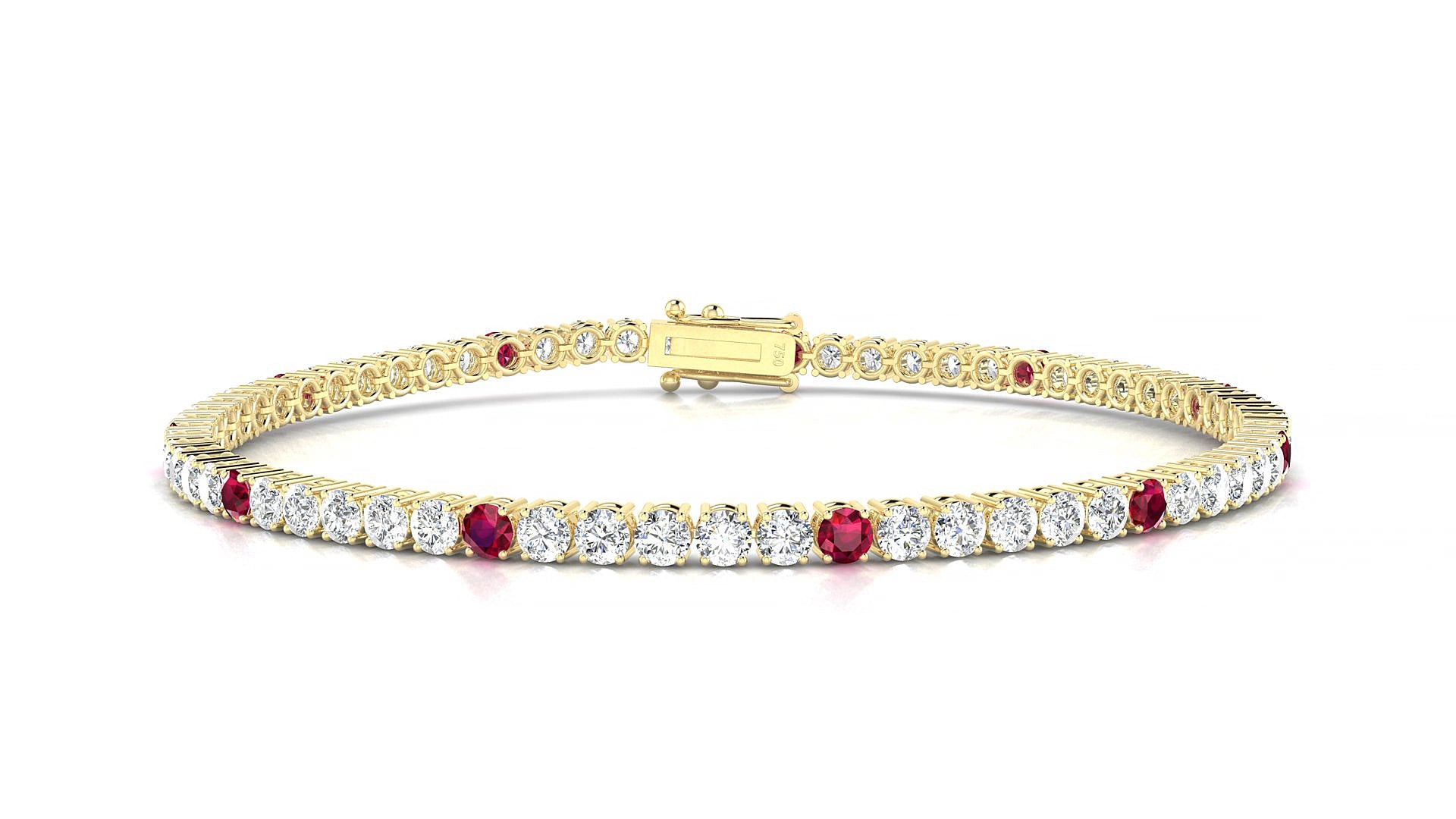 Capri 1-5 | 18k Yellow Gold 2.5 mm Round Natural Ruby & Diamond 20 cm Tennis Bracelet