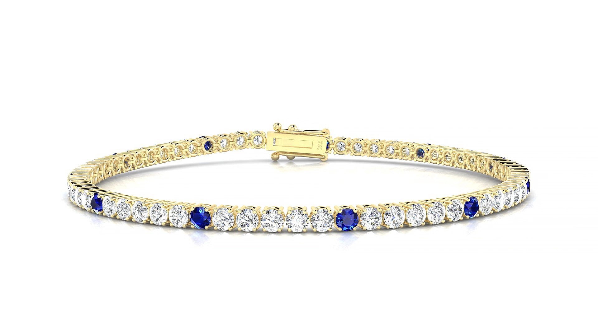 Capri 1-5 | 18k Yellow Gold 2.5 mm Round Natural Sapphire & Diamond 16 cm Tennis Bracelet