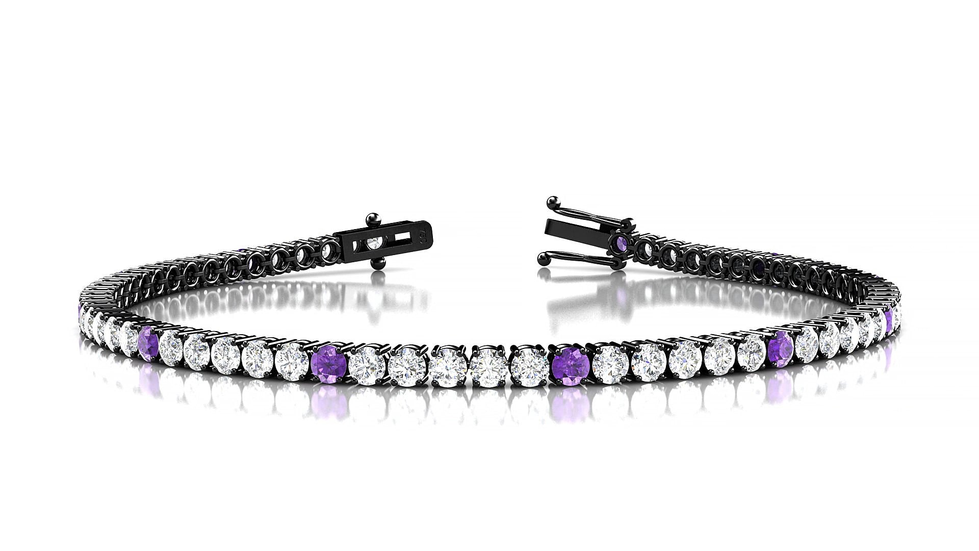 Capri 1-5 | 18k Black Gold 2.5 mm Round Natural Amethyst & Diamond 16 cm Tennis Bracelet
