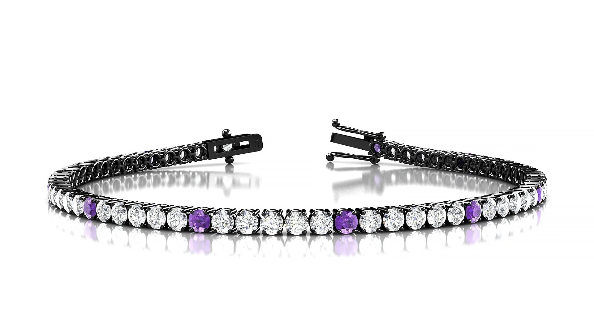 Capri 1-5 | 18k Black Gold 2.5 mm Round Natural Amethyst & Diamond Tennis Bracelet