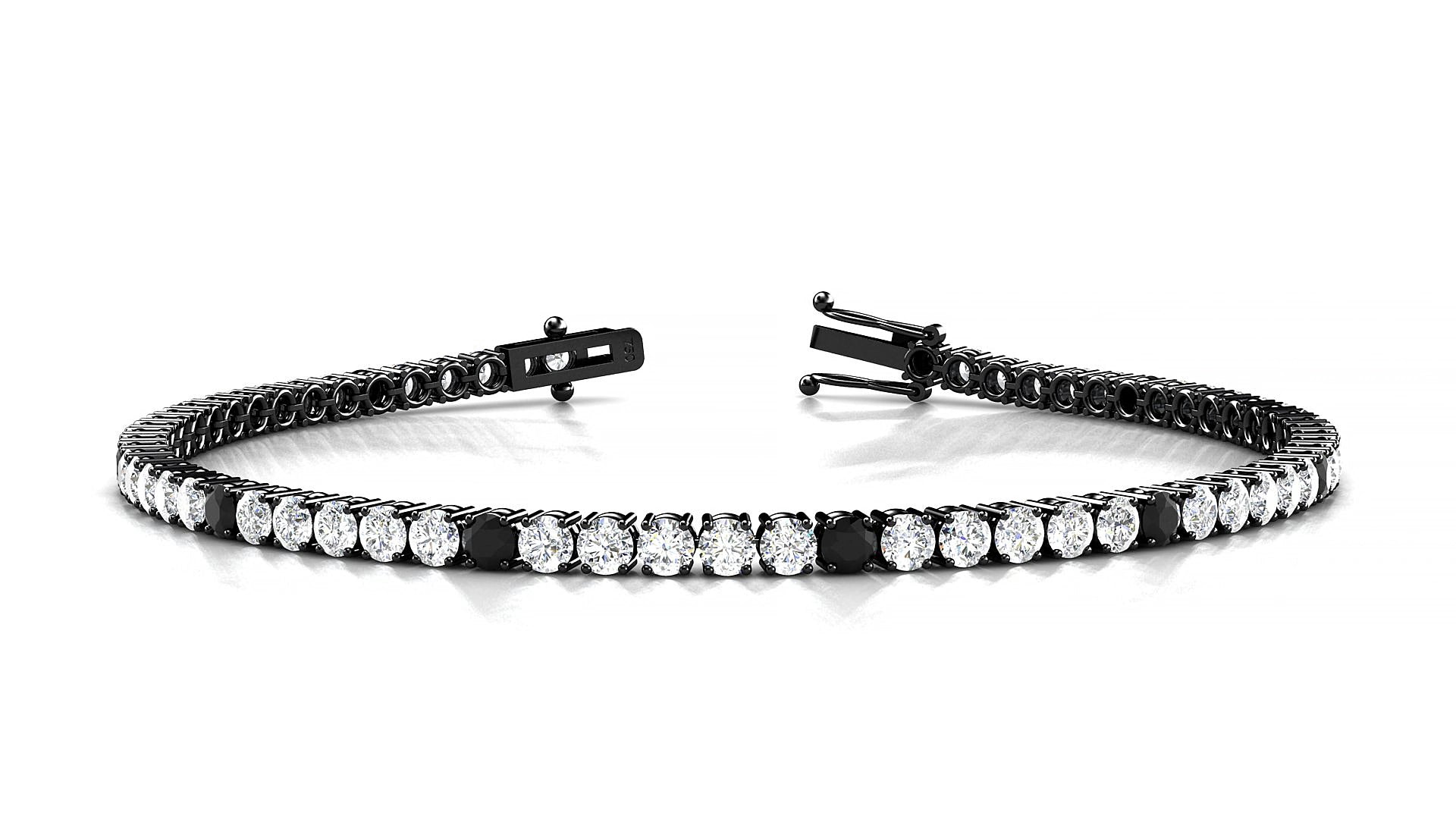 Capri 1-5 | 18k Black Gold 2.5 mm Round Natural Black Diamond & Diamond 15 cm Tennis Bracelet