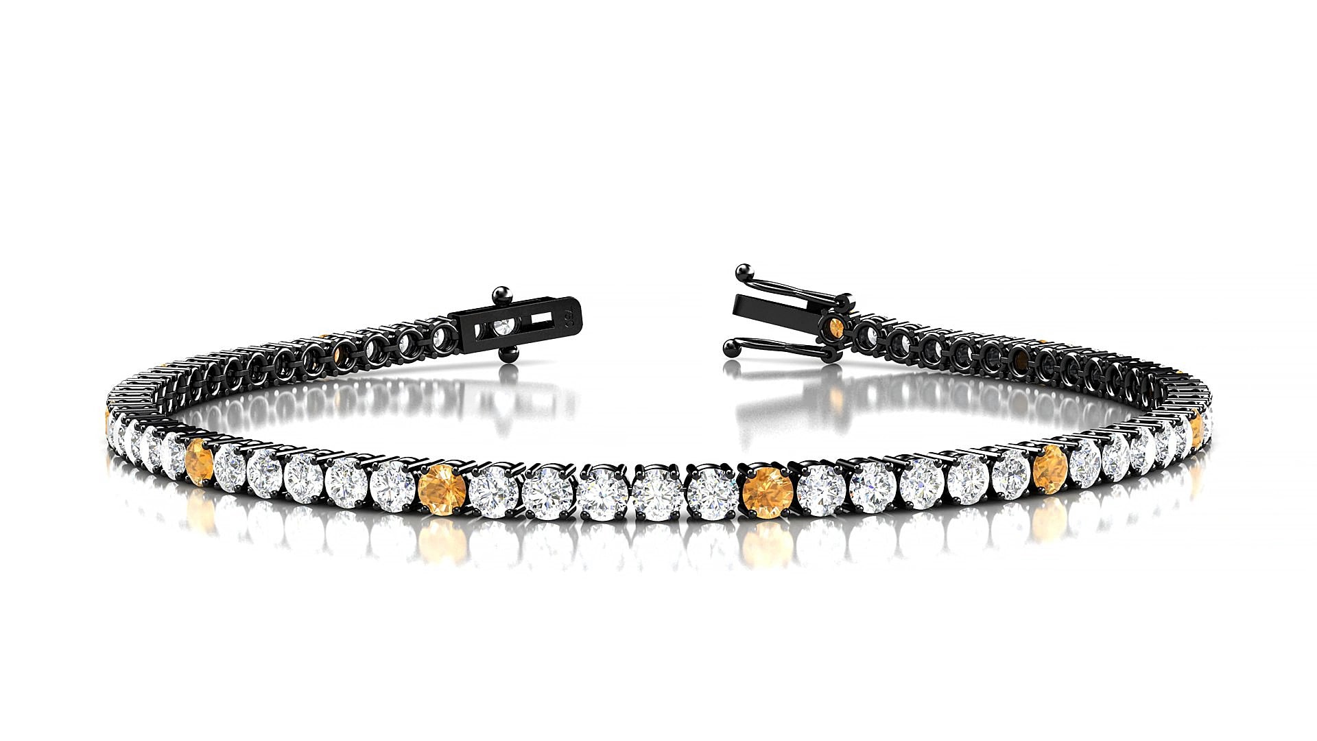 Capri 1-5 | 18k Black Gold 2.5 mm Round Natural Citrine & Diamond 18 cm Tennis Bracelet