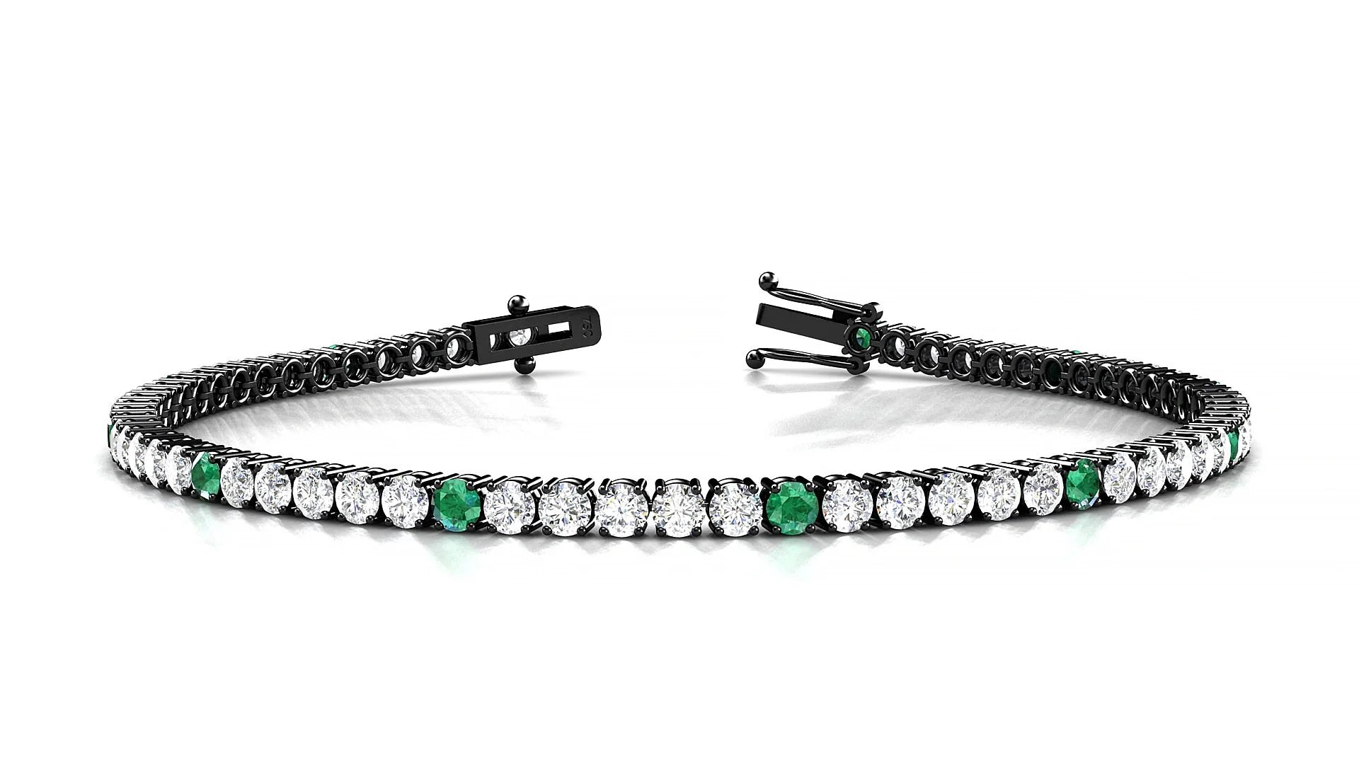 Capri 1-5 | 18k Black Gold 2.5 mm Round Natural Emerald & Diamond Tennis Bracelet